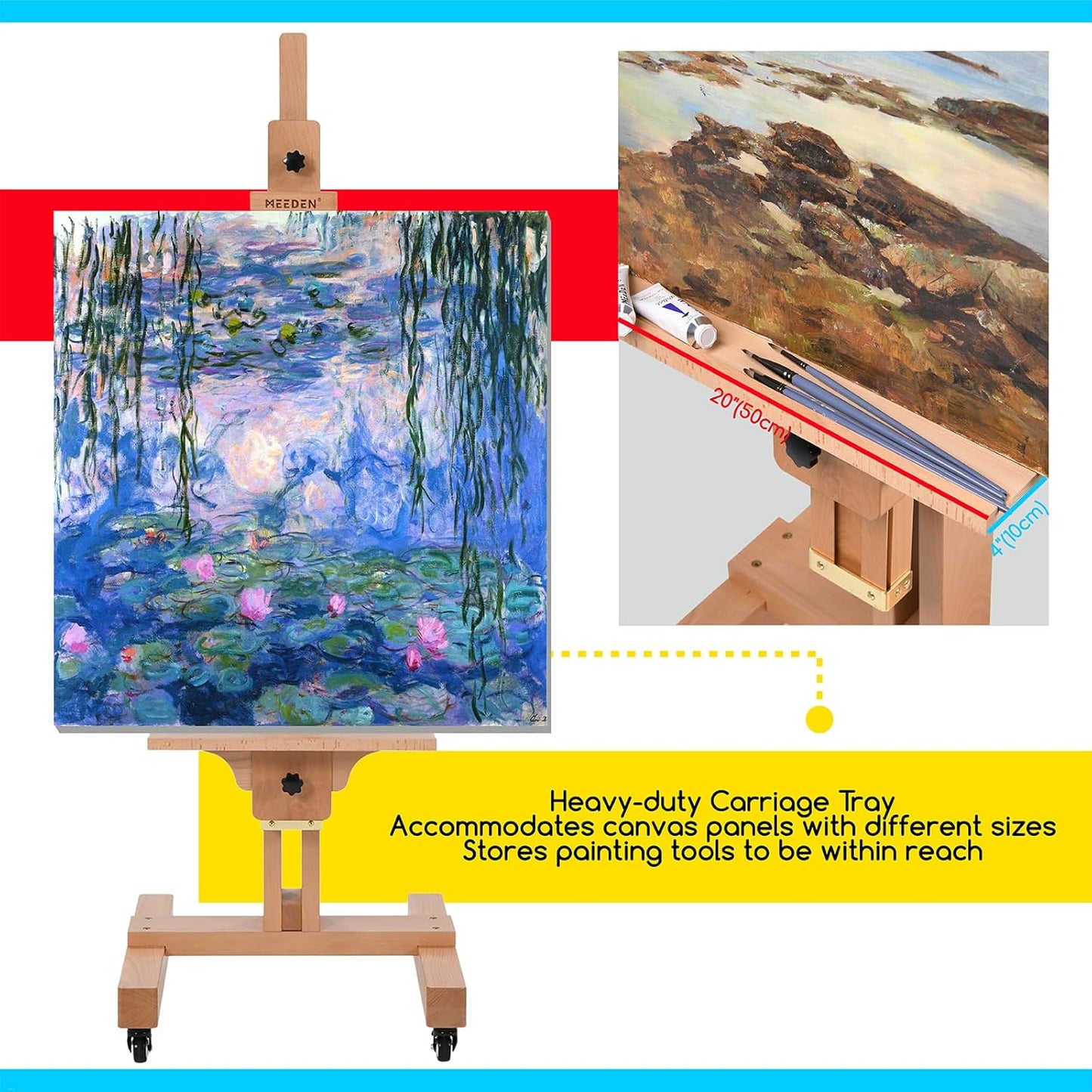 MEEDEN Large Art Easel for Painting: Solid Beech Wood Heavy Duty Artist Easel for Adults Beginner Painters - Professional Painting Easel with Tilts Flat can Holds Canvas Art Up to 71" for Art Studio