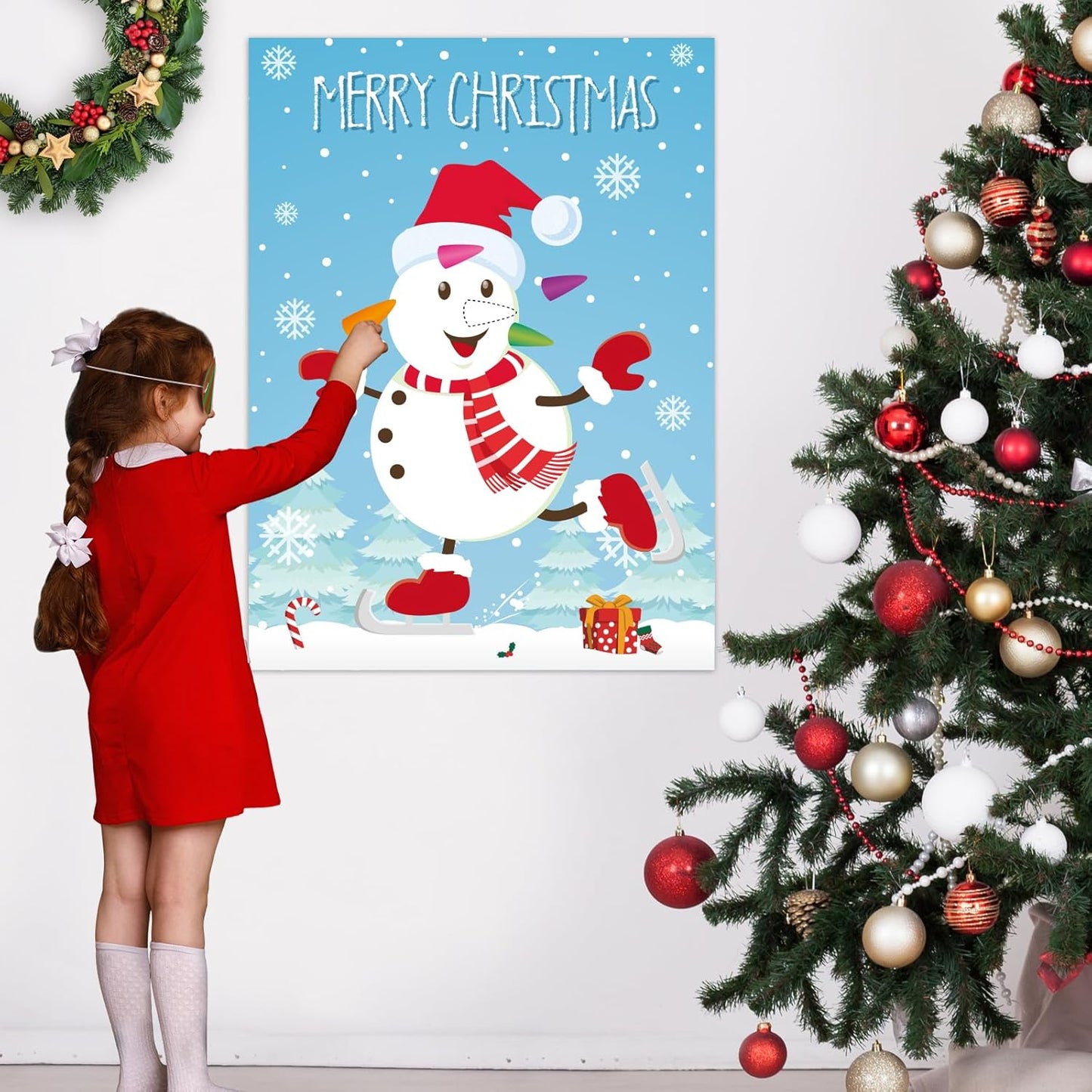 ASTARON Pin The Snowman Nose Christmas Pin The Tail Party Games Activities for Kids 36 Stickers Christmas Party Decorations School Classroom Activities