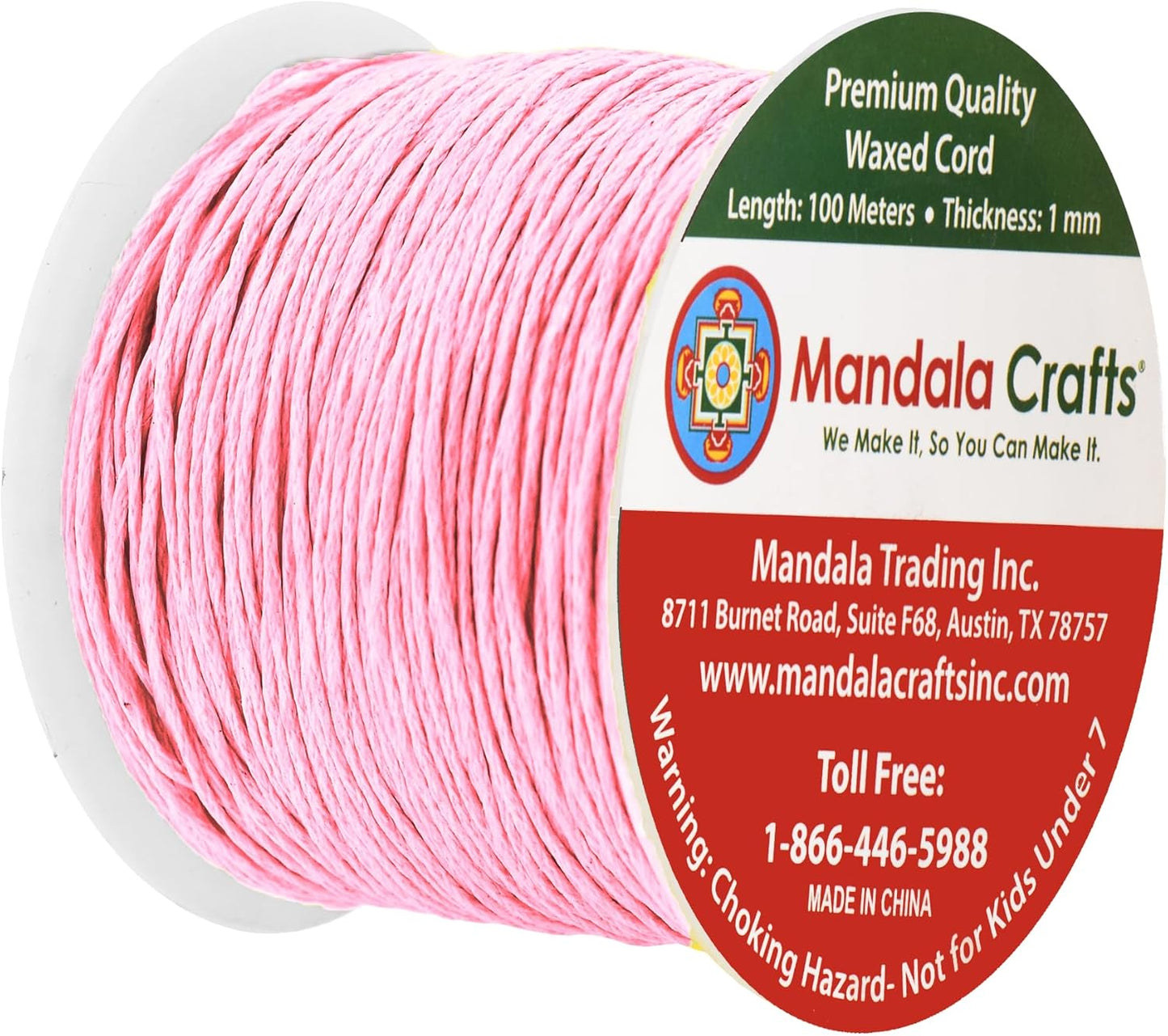 Mandala Crafts 1mm 109 Yards Pink Cotton Waxed Cord for Jewelry Making Bracelet Cord Waxed String - Beading String Thread Jewelry Cords for Necklaces String