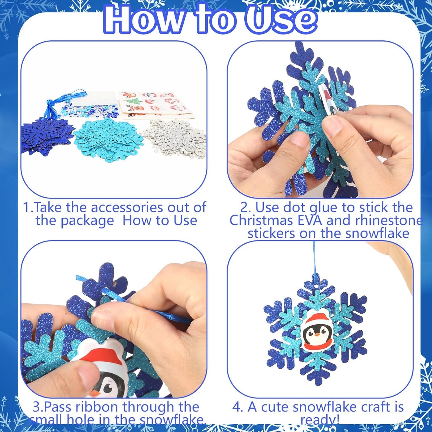 Fennoral 18 Pack DIY Snowflakes Craft Kit for Kids Make You Own Snowflake Foam Sticker Ornament DIY Christmas Arts and Crafts for Chirstmas Party Supplies Winter Christmas Tree Decoration