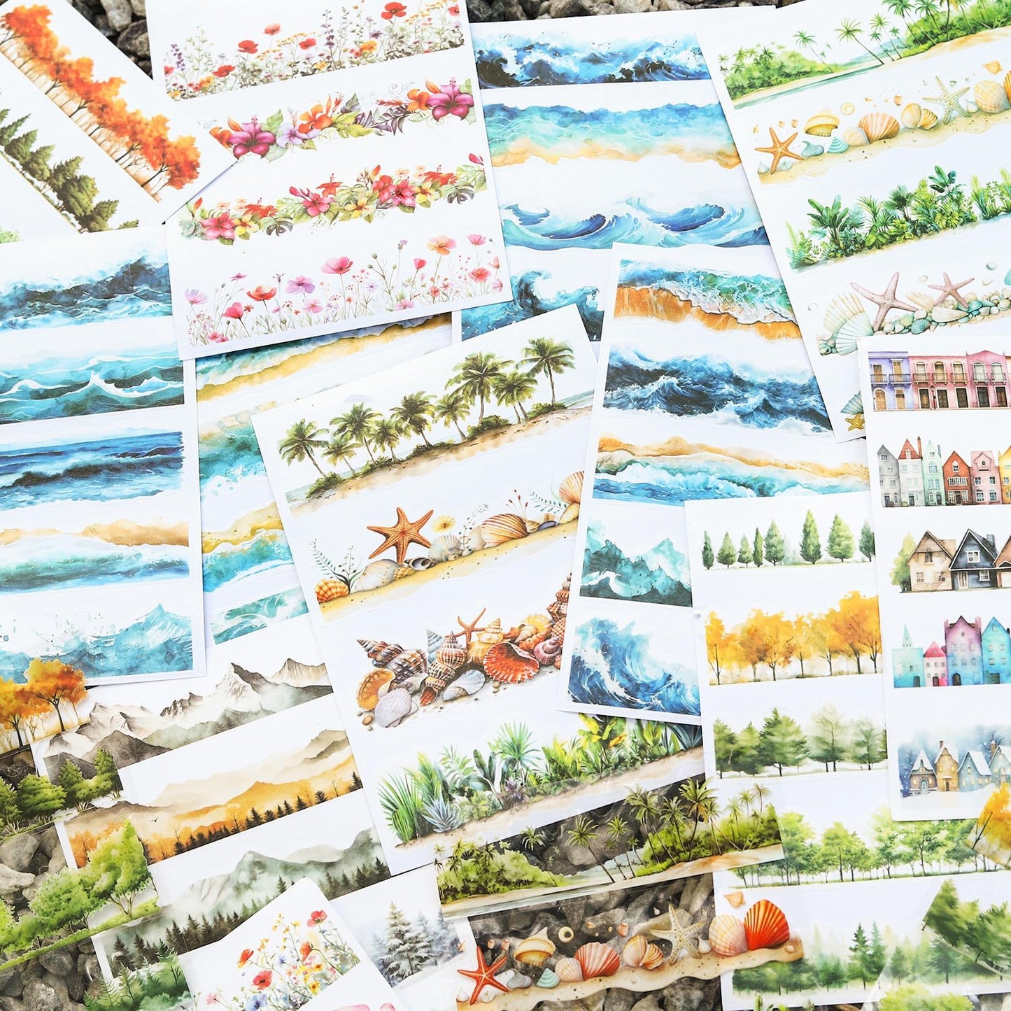 80 Sheet Nature PET & Washi Sticker Book Set, Pre-Cut Landscape Stickers for Scrapbooking, Journaling, and DIY Crafts