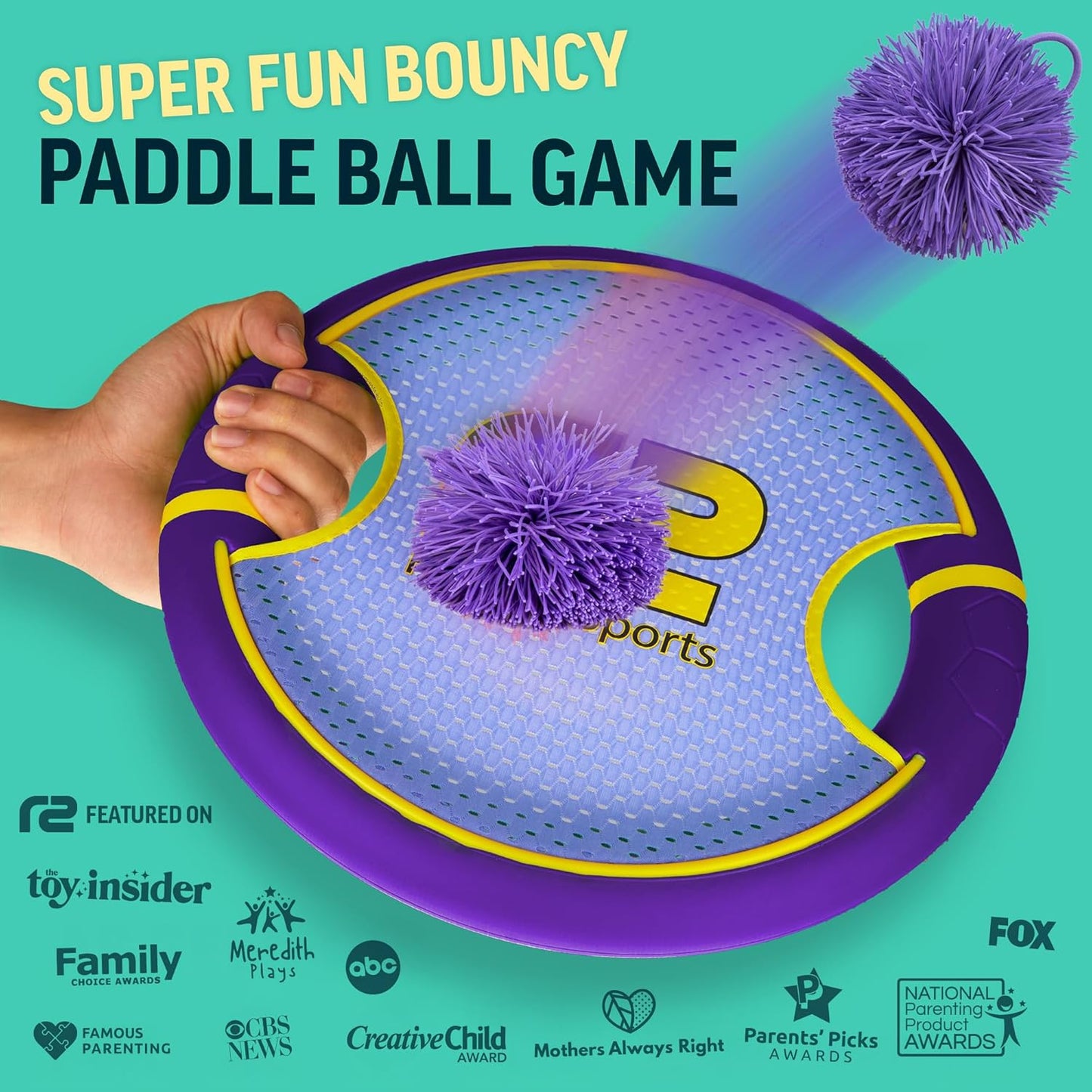 Fun Bouncy Paddle & Stringy Ball Toss & Catch Game - Easy to Use for Kids All Ages - Soft Foam Design for Safe Play Indoors or Outdoors - Also Works as Flying Disc - Great Gift Idea for Boys & Girls