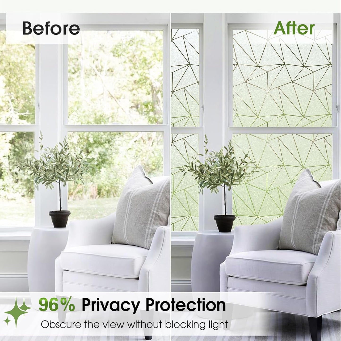 Coavas Window Privacy Film, Frosted Glass Static Cling, Decorative for Bathroom Door Covering, UV Blocking Window Cling, Non-Adhesive Vinyl Sticker, Day and Night Windows Tint for Home, 35.4x393.7 in