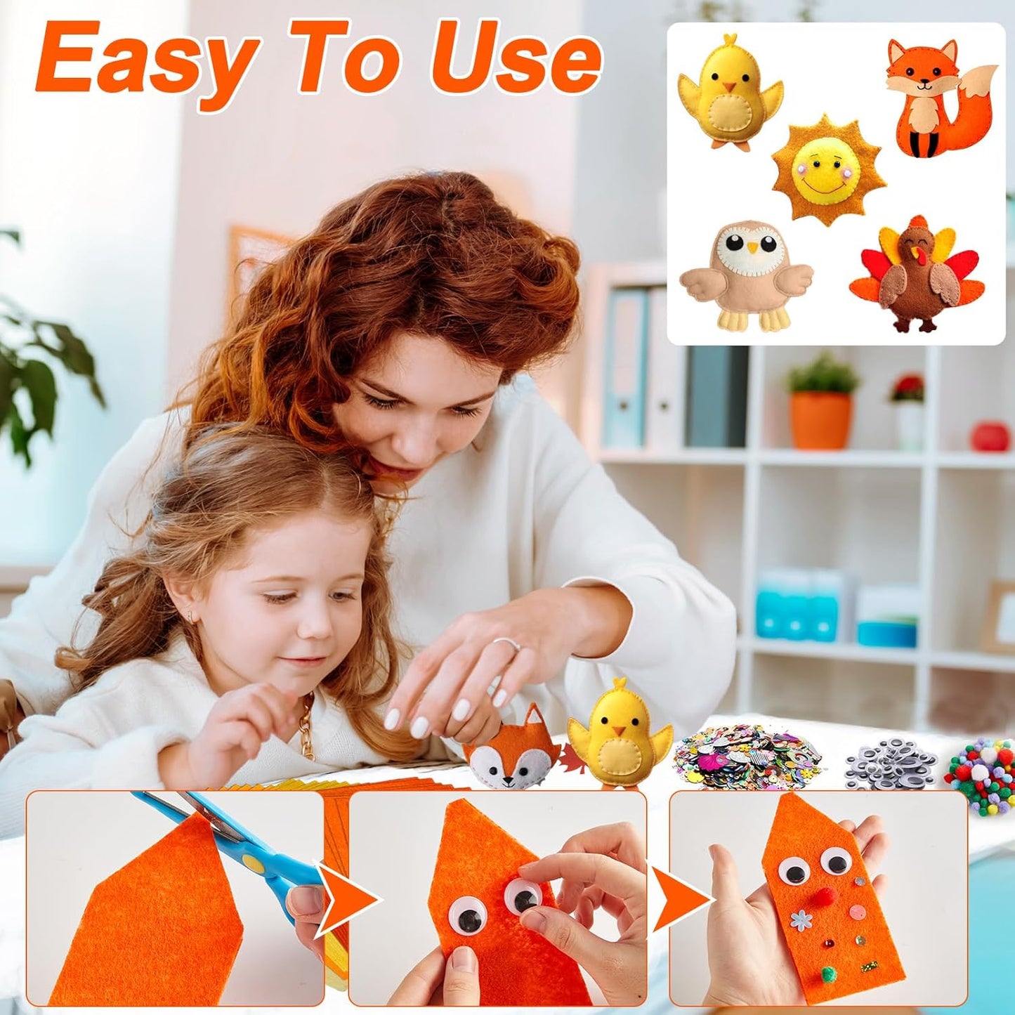 42Pcs Fall Felt Fabric Sheets 8 x 12 Inch Thanksgiving Yellow Orange Assorted Soft Thick Felt Pack with Wiggle Google Eyes Pom Poms Glitter Patchwork for Autumn DlY Sewing Creative Art Project Decor