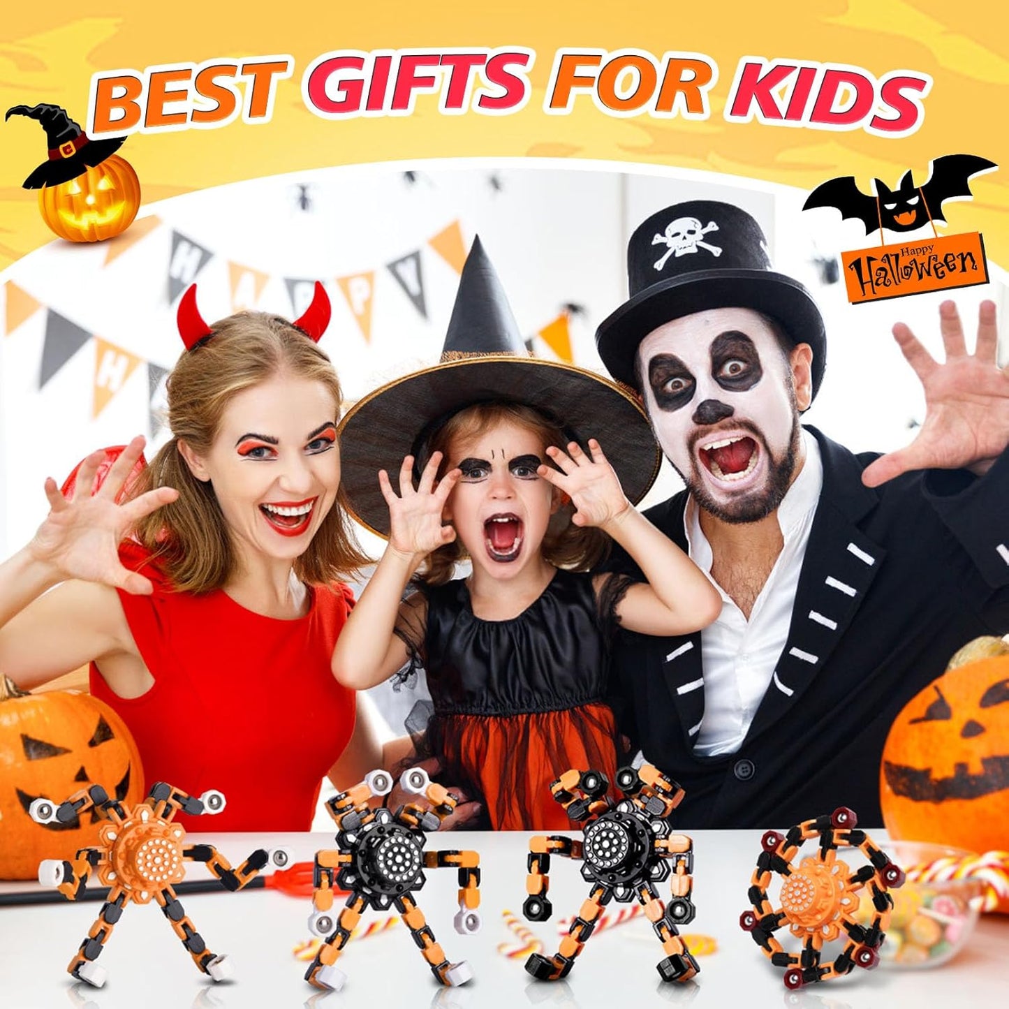 Halloween Toy Gifts for Kids Transformable Fidget Spinners for Adults Stress Relief Sensory Toys for Boys and Girls Fidget Toys Black Orange Halloween Party Decorations