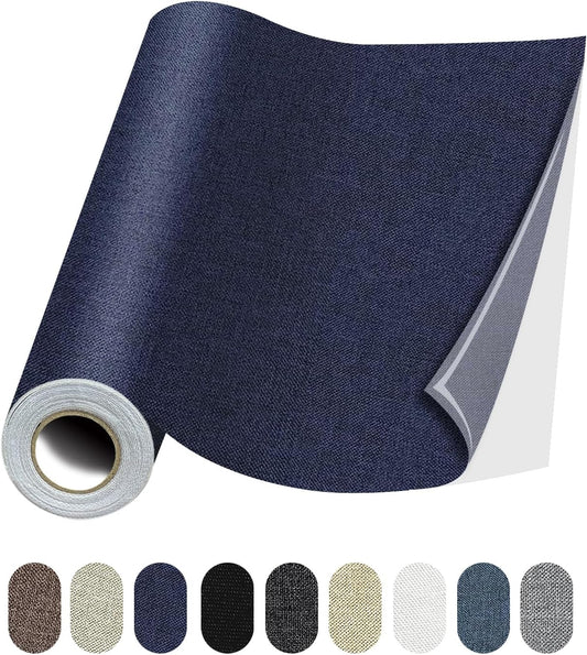 Fabric Repair Patches, 17X158 Inch Linen Repair Tape Self-Adhesive Fabric Patches Durable, DIY Large Linen Tape for Sofa, Couches, Furniture, Chair, Clothing （17X158 Inch, Dark Blue）