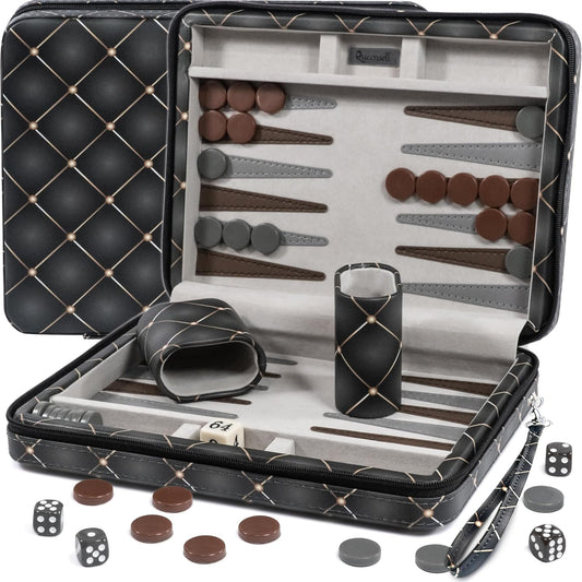 Magnetic Travel Backgammon Sets for Adults - Quality PU Leather Backgammon Board Game for Adults and Kids - 14" Gift for Man Backgammon Board with 32 Magnetic Pieces in PU Leather Case