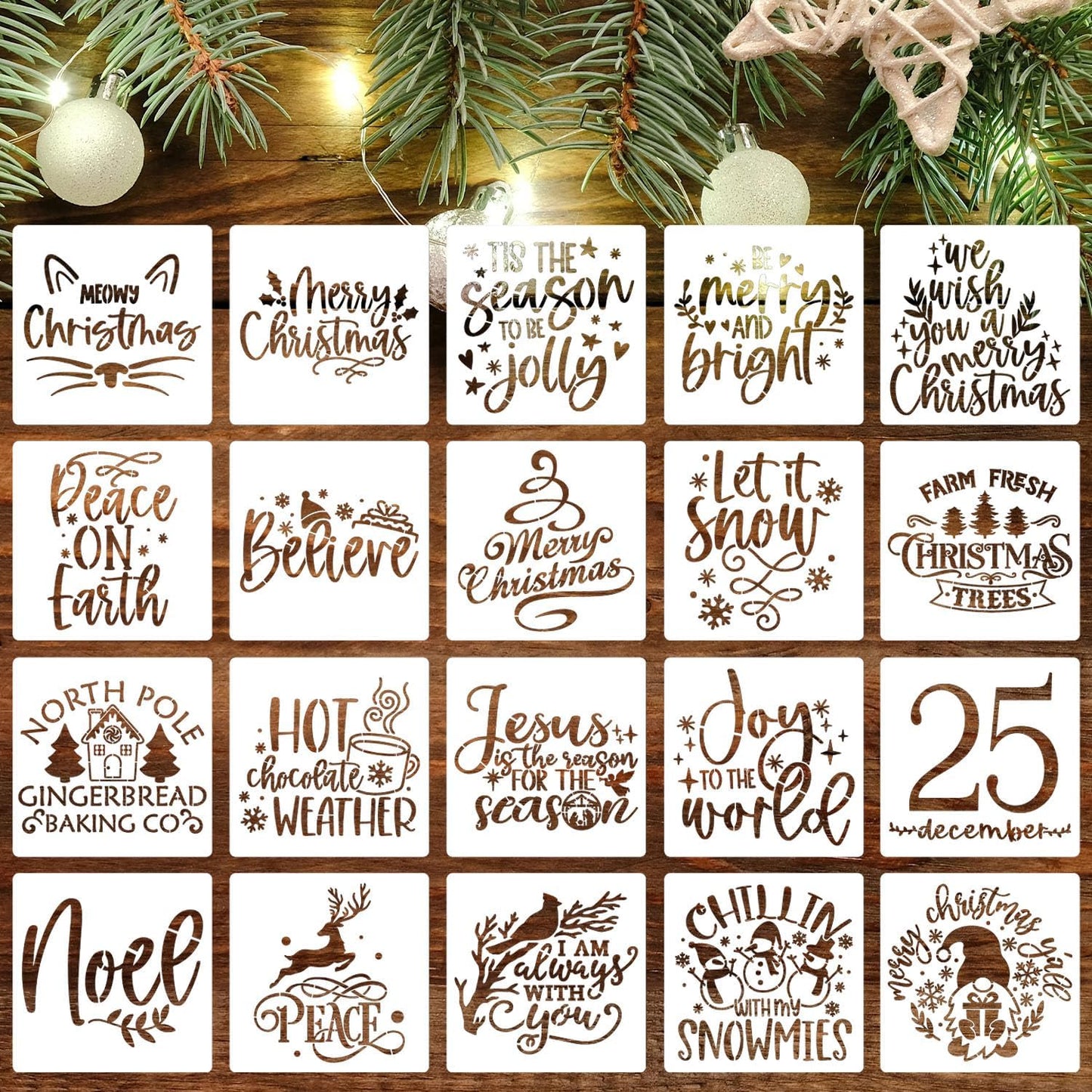 Christmas Stencils for Crafts Reusable 6” Christmas Stencil Xmas Holiday Stencils for Painting on Wood Fabrics Decor