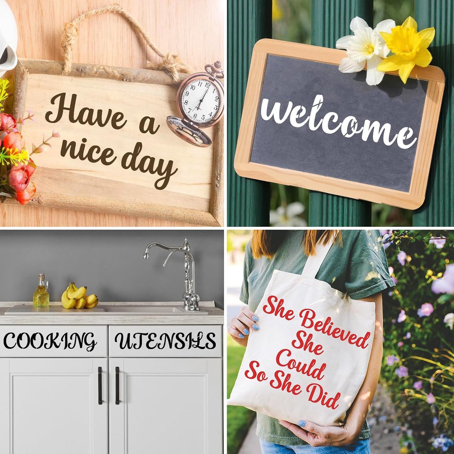 BAMIDELE 3 Inch Alphabet Letter Stencils for Painting, 66 Pcs Reusable Plastic Calligraphy Letter Stencils and Numbers Template Kit for Painting on Wood, Chalkboard, Fabric, Door Porch, Wall Art