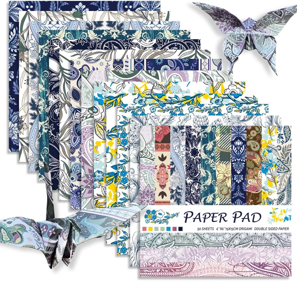 Square Origami Paper 6x6 Double Sided 50 Sheets 50 Colors 70GSM Origami Kit Japanese Chiyo Easy Fold Arts Crafts DIY Handwork Beginner Baroque