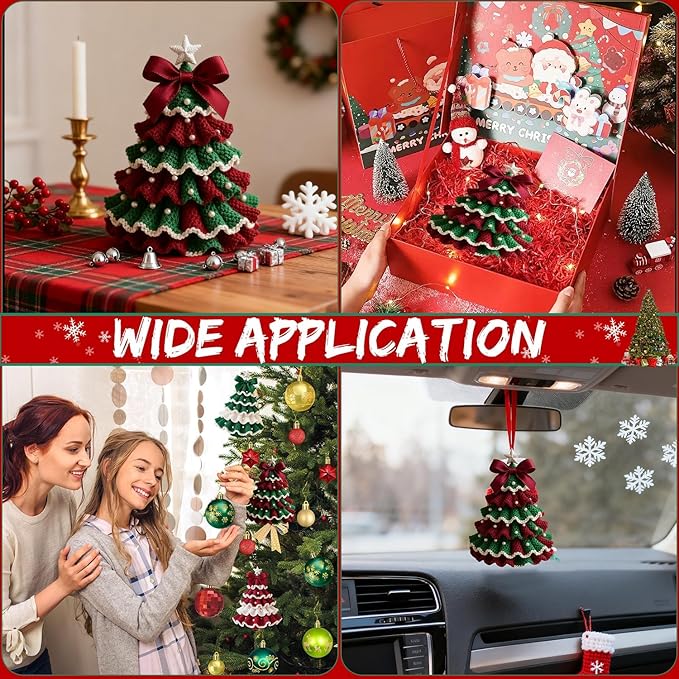 DIY Crochet Christmas Tree Kit, Handmade Holiday Decoration Set, Christmas Tree Bow Crochet Kit, Crochet Kit for Beginners with Yarn, Hook,Beads & Instructions
