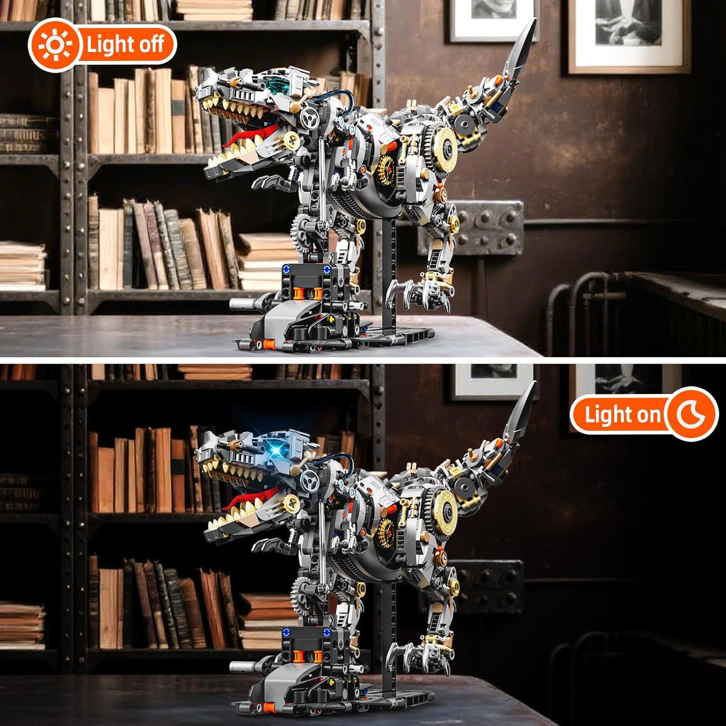 Ideas Mechanical Tyrannosaurus Building Set with Light, Creative Jurassic T-Rex Animal Toy for Home Office Decor Compatible with Lego Dinosaur, Gift for Adult Teens Boys 8-12(1268 PCS)