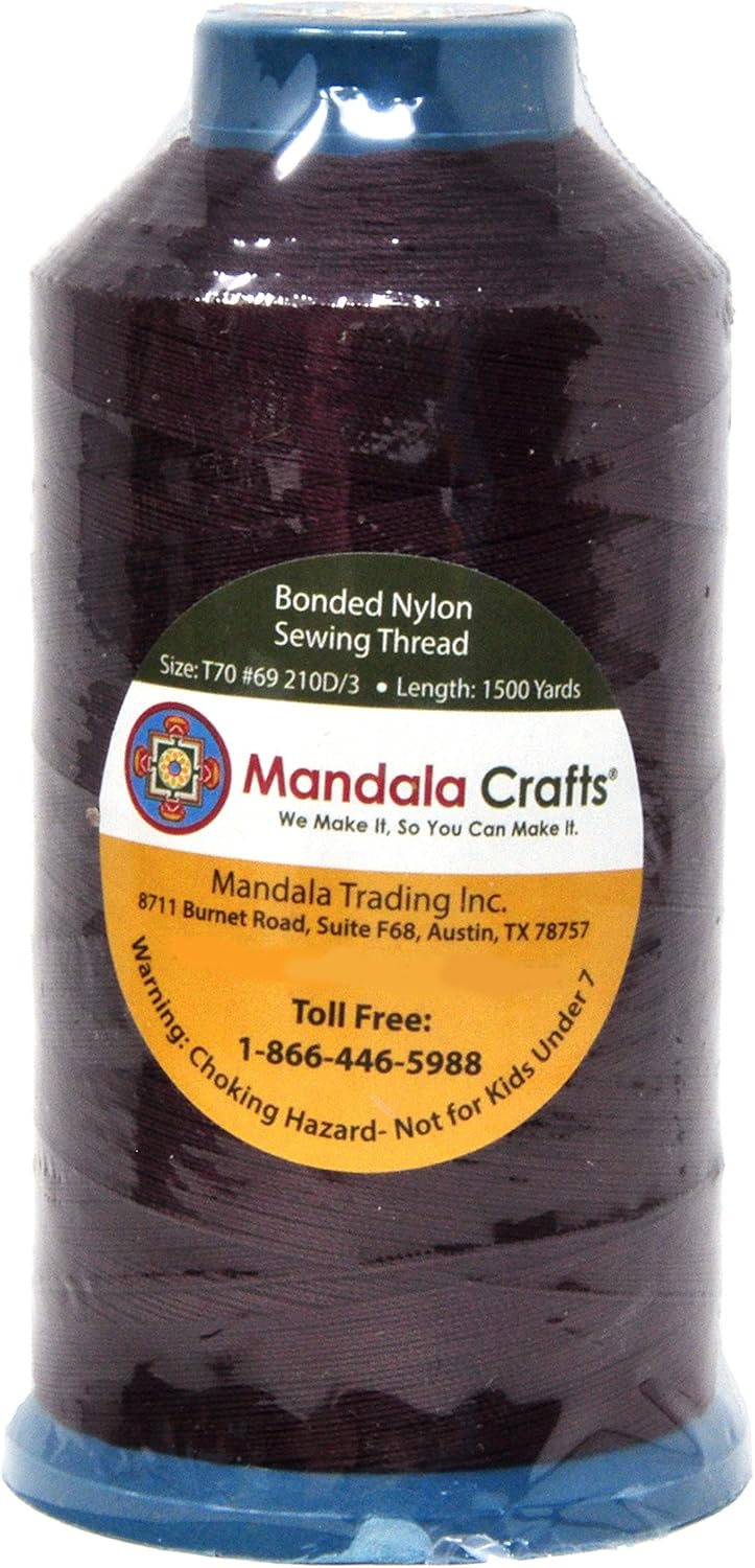 Mandala Crafts Bonded Nylon Thread Burgundy Heavy Duty Sewing Threads - 1500 YDs Size 69 210D T70 Tex 70 Thread for Leather Jeans Weaving Outdoor Marine Upholstery Threads