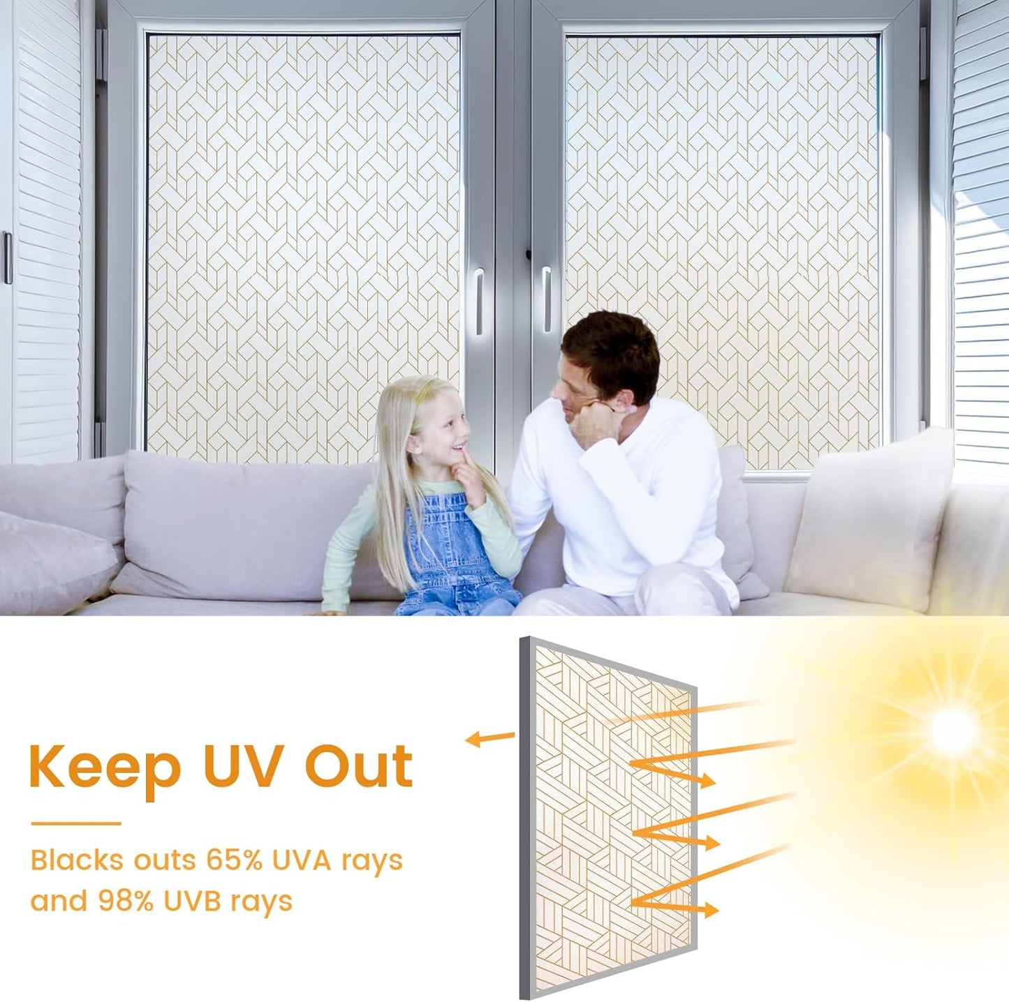 DKTIE Geometric Art Stained Glass Window Film Bathroom Window Privacy Film Frosted Glass Static Clings Non Adhesive with Installation Tools, Modern Home Improvement Style (S120, 17.7'' x 78.7'')