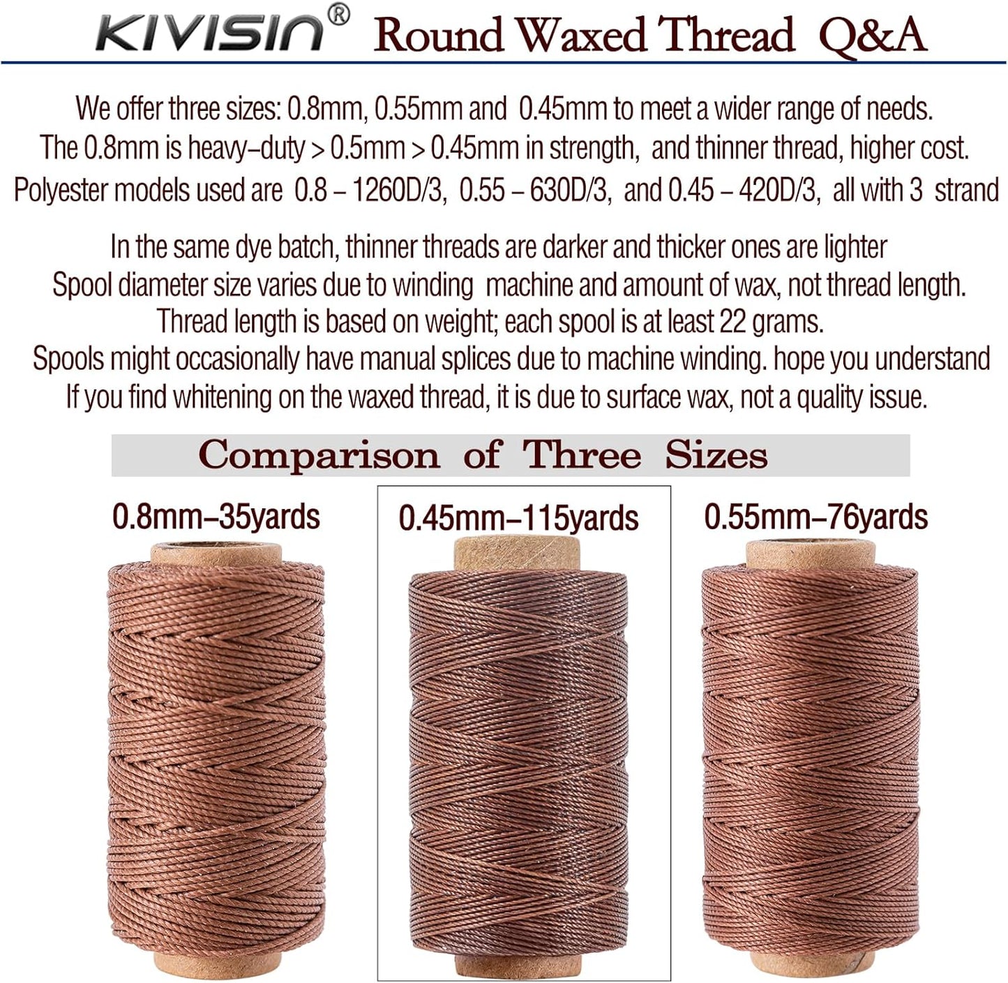 Round Waxed Thread 0.45mm 12 Neutral Colors, Thin Cord Wax Coated 3 Ply Polyester Strings 115 Yards/Spool for Leather Upholstery Sewing, Stitching, Bookbinding, Beading, Macrame Braiding