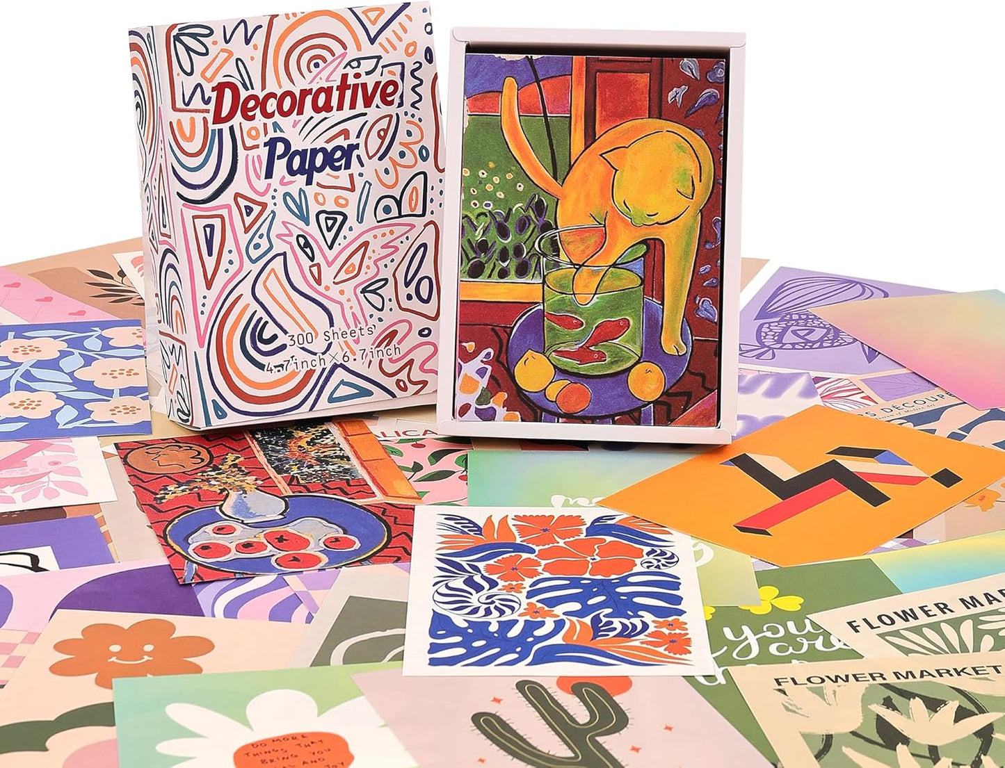 emmoolife 300 Sheets Aesthetic Scrapbook Paper, Retro Boho Pastel Wall Collage Scrapbooking Supplies Craft Decorative Papers Abstract Art Hippie Pattern Room Fashion Decor Paper for Card Making Gift