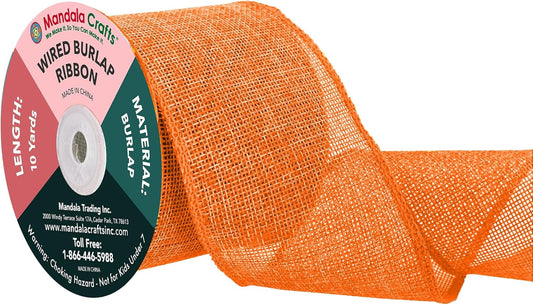 Mandala Crafts Orange Burlap Wired Ribbon 3 Inches Wide Jute Ribbons for Crafts - 10 Yds Roll Rustic Burlap Wrap Trim Ribbons for Wreaths Bows Party Decoration
