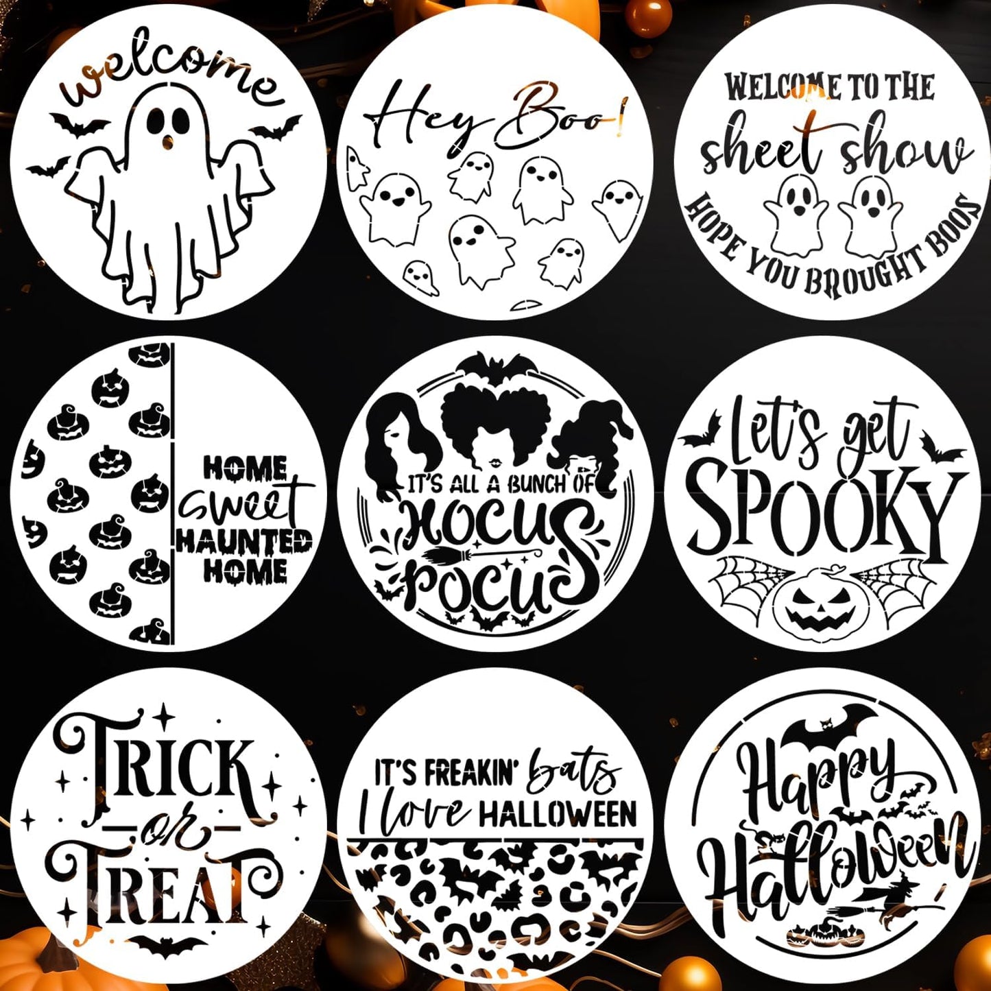 Halloween Stencils for Painting on Wood 12” Large Halloween Stencil Hey Boo Trick or Treat Hocus Pocus Templates for Door Hanger Porch Sign Shirt Painting