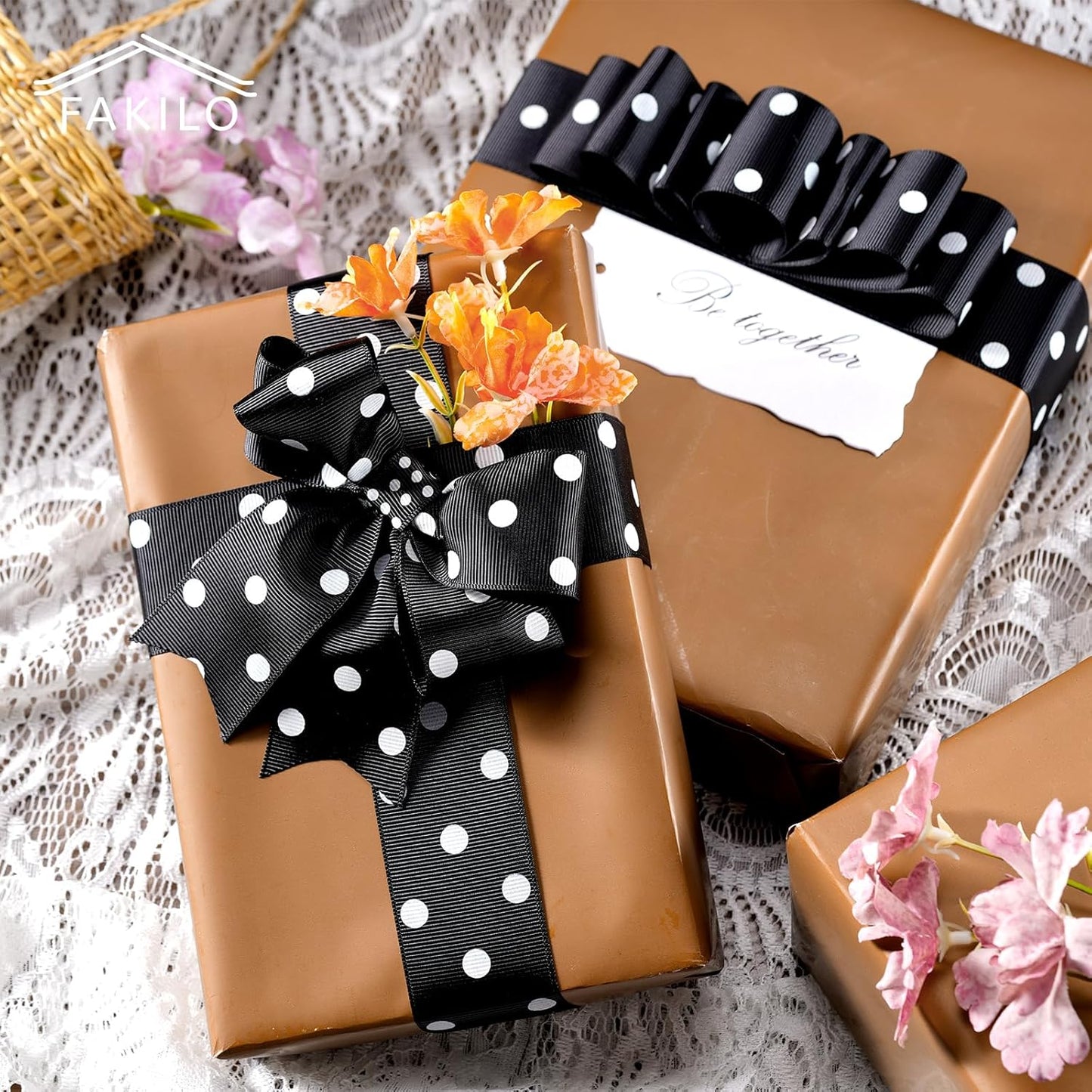 Polka Dot Grosgrain Ribbon 1.5 Inch, 25 Yards Spool Black and White Dot Craft Ribbon for Christmas Gift Wrapping DIY Crafts Hair Bows Wedding Party Decor Sewing and Home Decoration