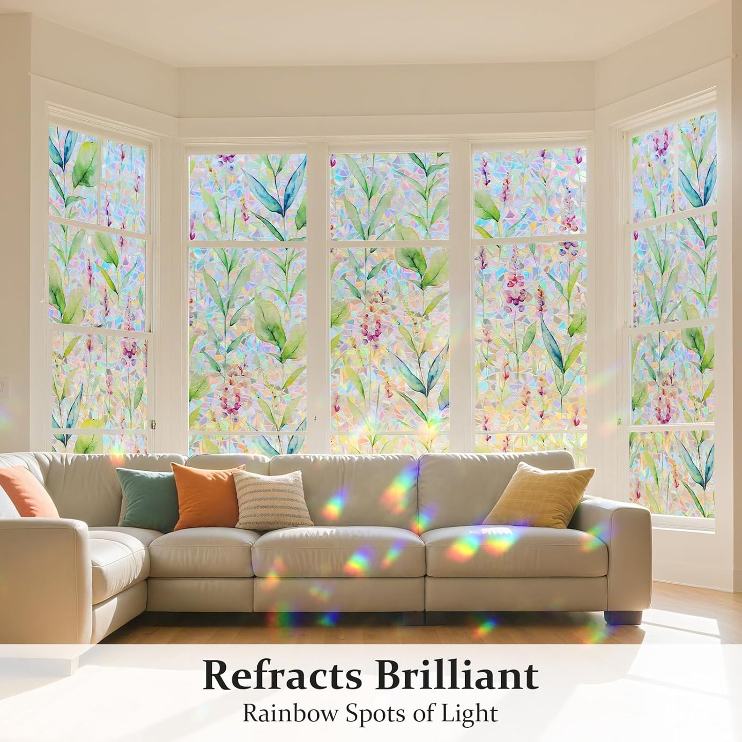 Donox Decorative Window Privacy Film, 3D Floral Stained Glass Window Film Static Cling Rainbow Privacy Sticker for Glass Door Heat Control Anti UV, No Adhesive (Gladiolus,35.4 x 157.4 inches)