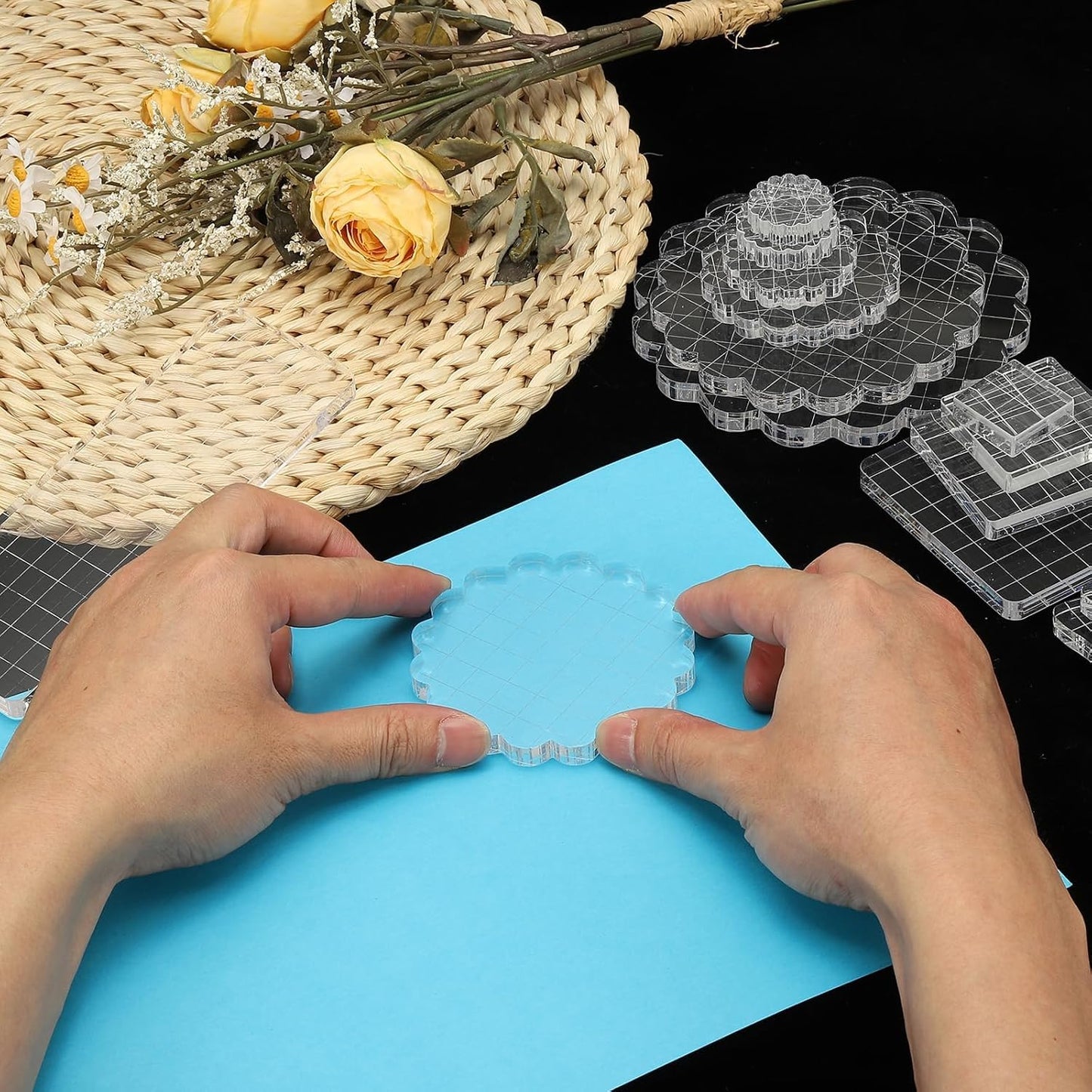 PATIKIL 3"x3" Acrylic Stamp Block, 6Pcs Clear Stamping Block with Grid Lines Decorative Mounting Blocks Square for Scrapbooking DIY Crafts Card Making