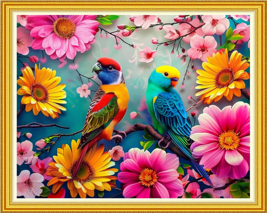 Magxvouy Cross Stitch Kits Stamped Full Range of Embroidery Kits,Cross Stitch Patterns Needlework Kits for Beginners 11CT Printed Kits&Colorful Birds and Flowers 16x20 inch