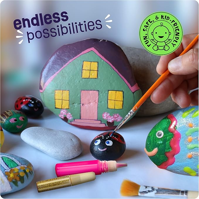 Dan&Darci Kids Rock Painting Kit - Glow in The Dark - Christmas Gifts Arts & Crafts for Boys and Girls Ages 6-12 - Craft Activities Kits - Creative Art Toys for 6, 7, 8, 9, 10, 11 & 12 Year Old Kid