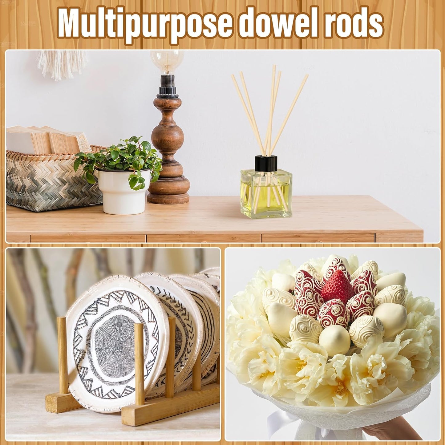 60Pcs Wooden Dowel Rods 1/4 x 12 Inch Precut Wooden Rod Sticks, Wood Sticks for Crafts, Natural Wood Dowels for Craft,Cake Dowels Hardwood Craft Dowel Rods for DIY Projects (60)