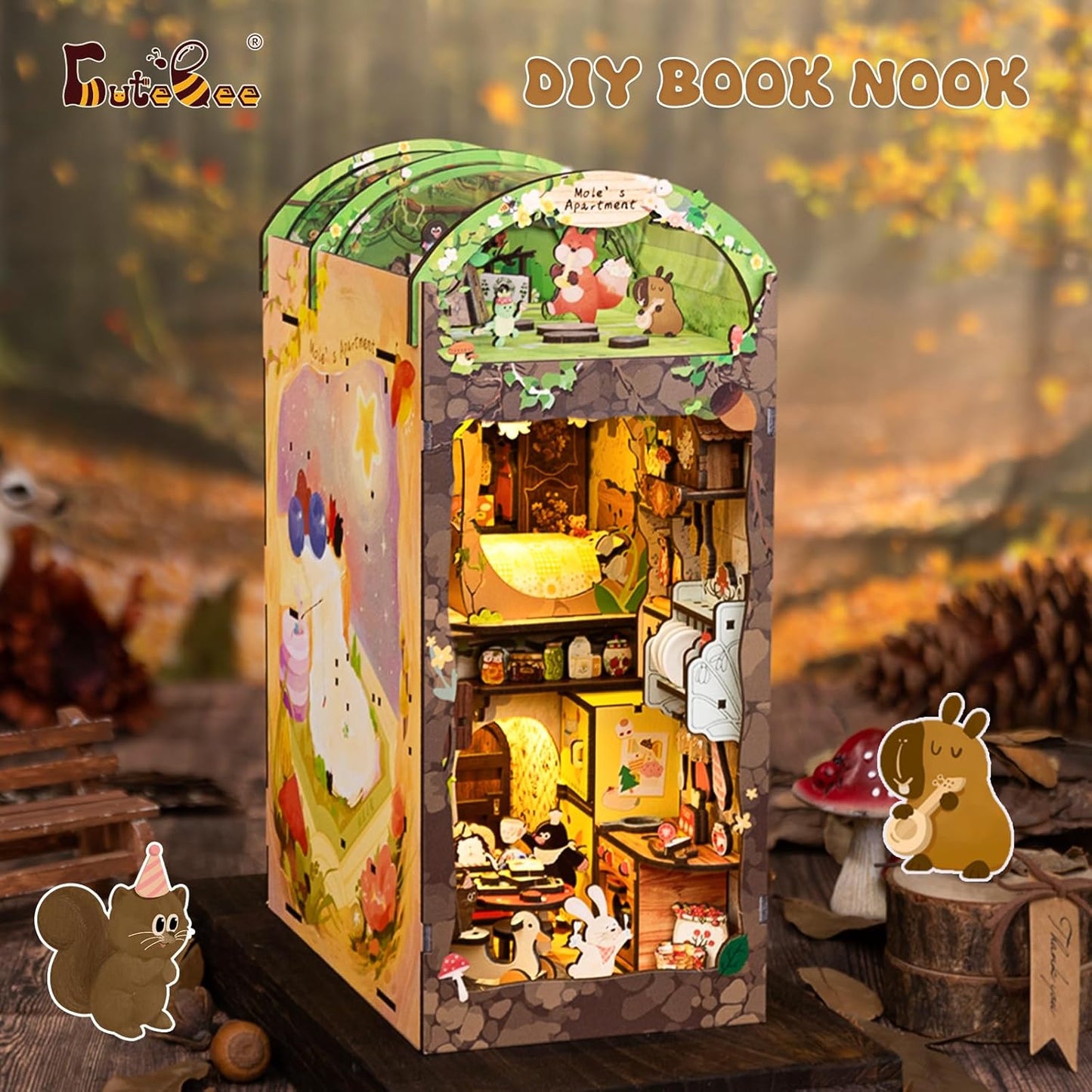 CUTEBEE Book Nook Kit, DIY Booknook Miniature House Tiny House 3D Wooden Puzzle Dollhouse Kit for Adults and Teens, Bookshelf Insert Decor, DIY Craft Gift Model Build
