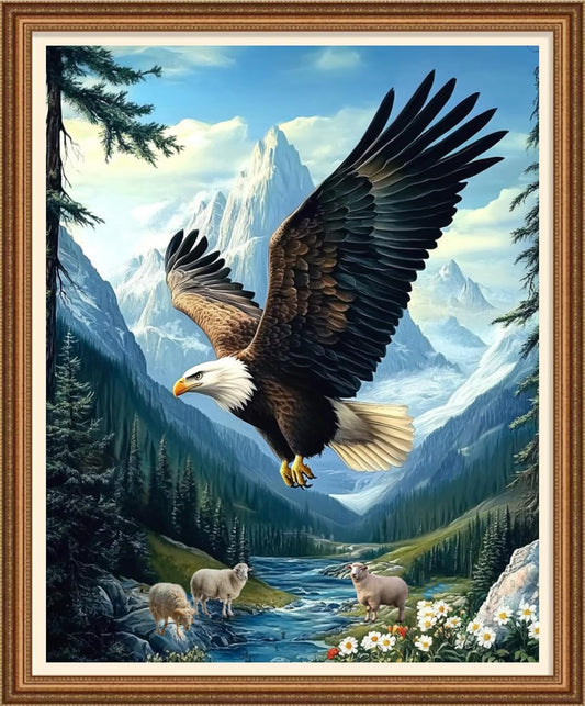 Disnesart Cross Stitch Stamped Full Embroidery Kits DIY 11CT Cotton Thread Printed DIY Needlepoint Kits Craft Needlework Set Cross-Stitch Stamped Sets-Mountain Eagle 16x20 inch