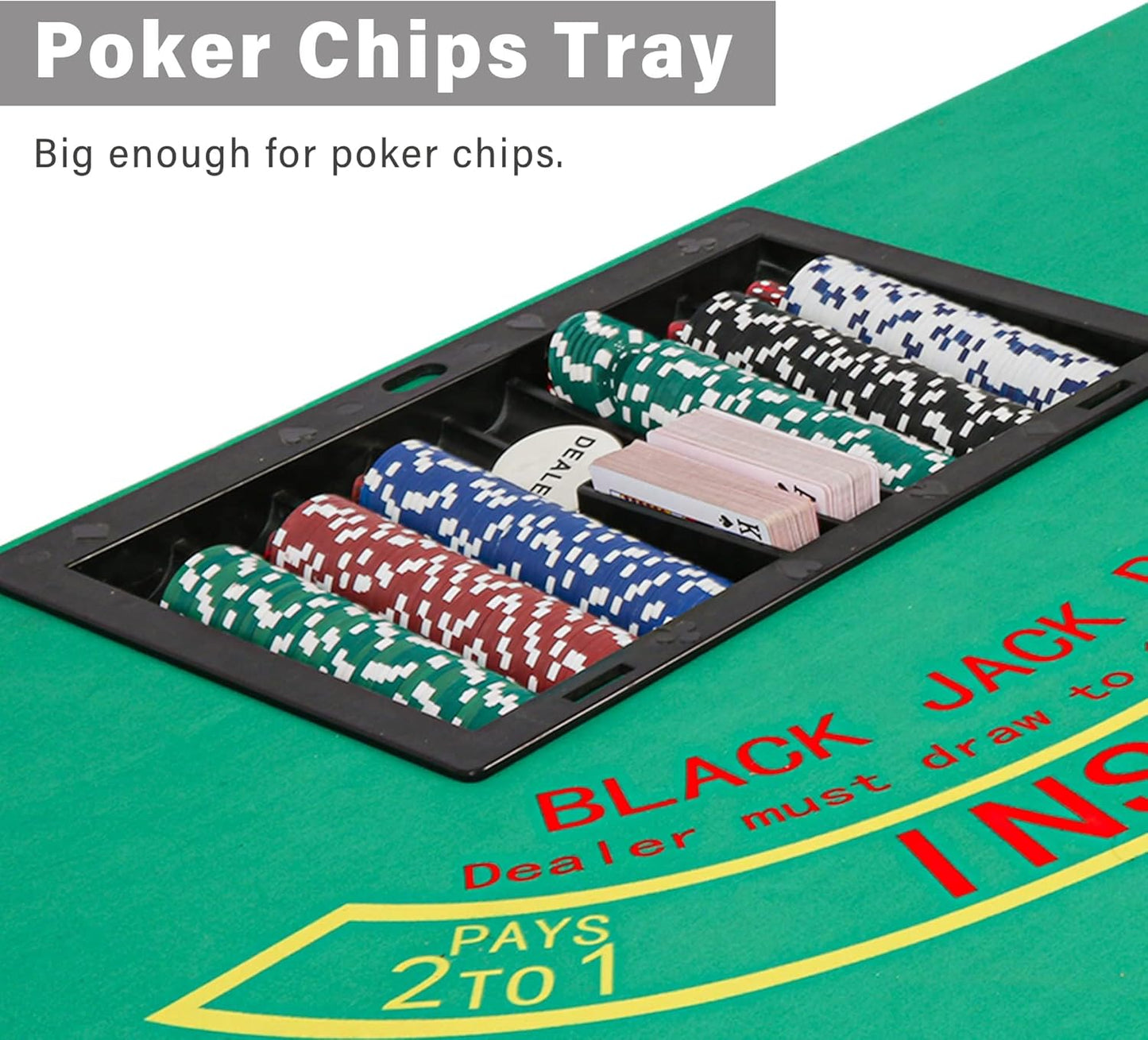 Foldable 7 Players Poker Table for Blackjack, Texas Hold'em Table with Stainless Steel Cup Holder, Casino Leisure Table for Card Games, Dominoes, Board Games,Green Speed Felt