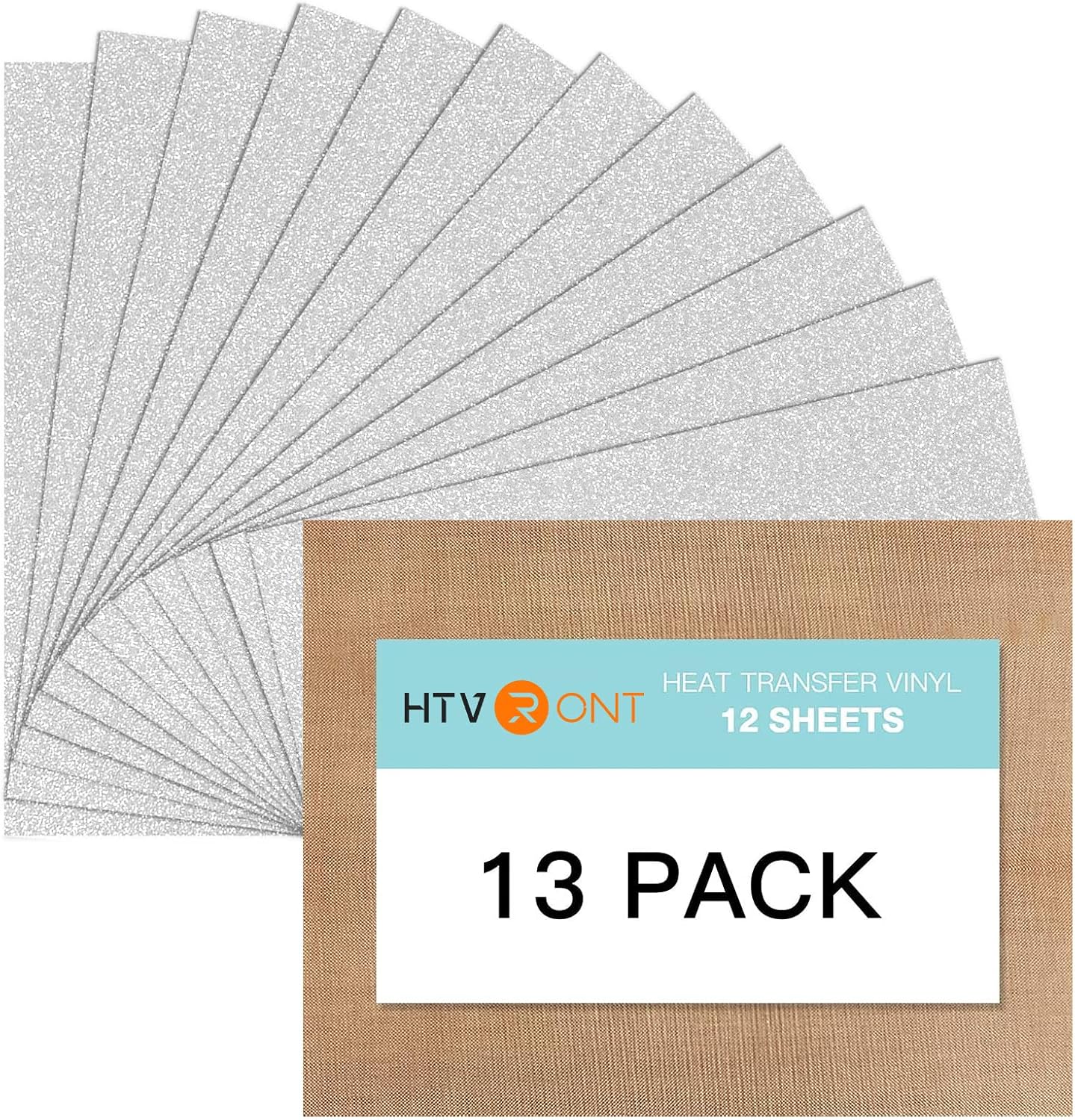 HTVRONT Silver Glitter HTV Heat Transfer Vinyl Bundle: 13 Pack 10" x 12" Iron On Vinyl for T-Shirt, Cricut, Silhouette Cameo or Heat Press Machine
