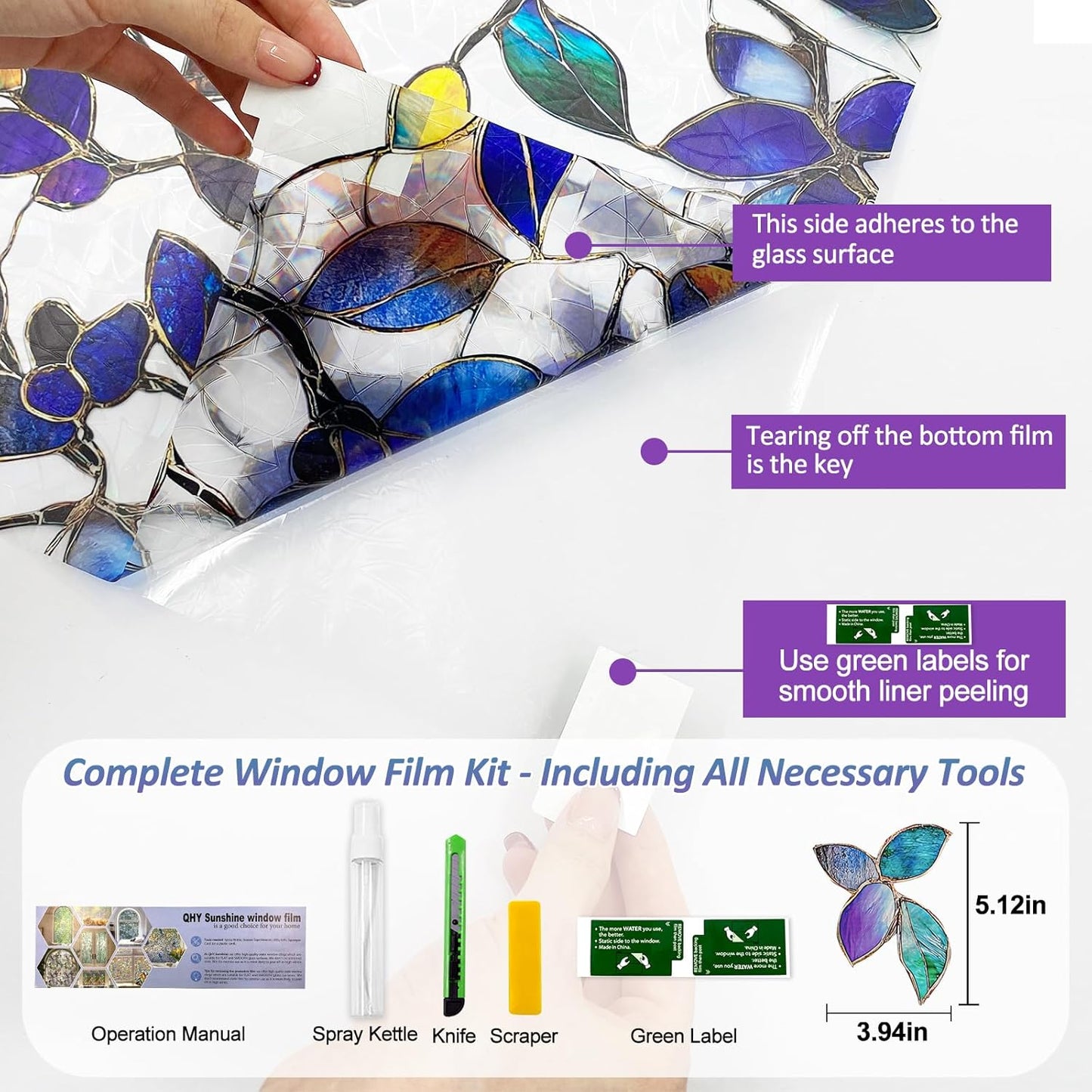 Window Privacy Film Stain Glass Window Film Rainbow Window Film Window clings Non-Adhesive Reusable Decorative for Room (Purple Rainbow, 35.4 X 157.4 in)