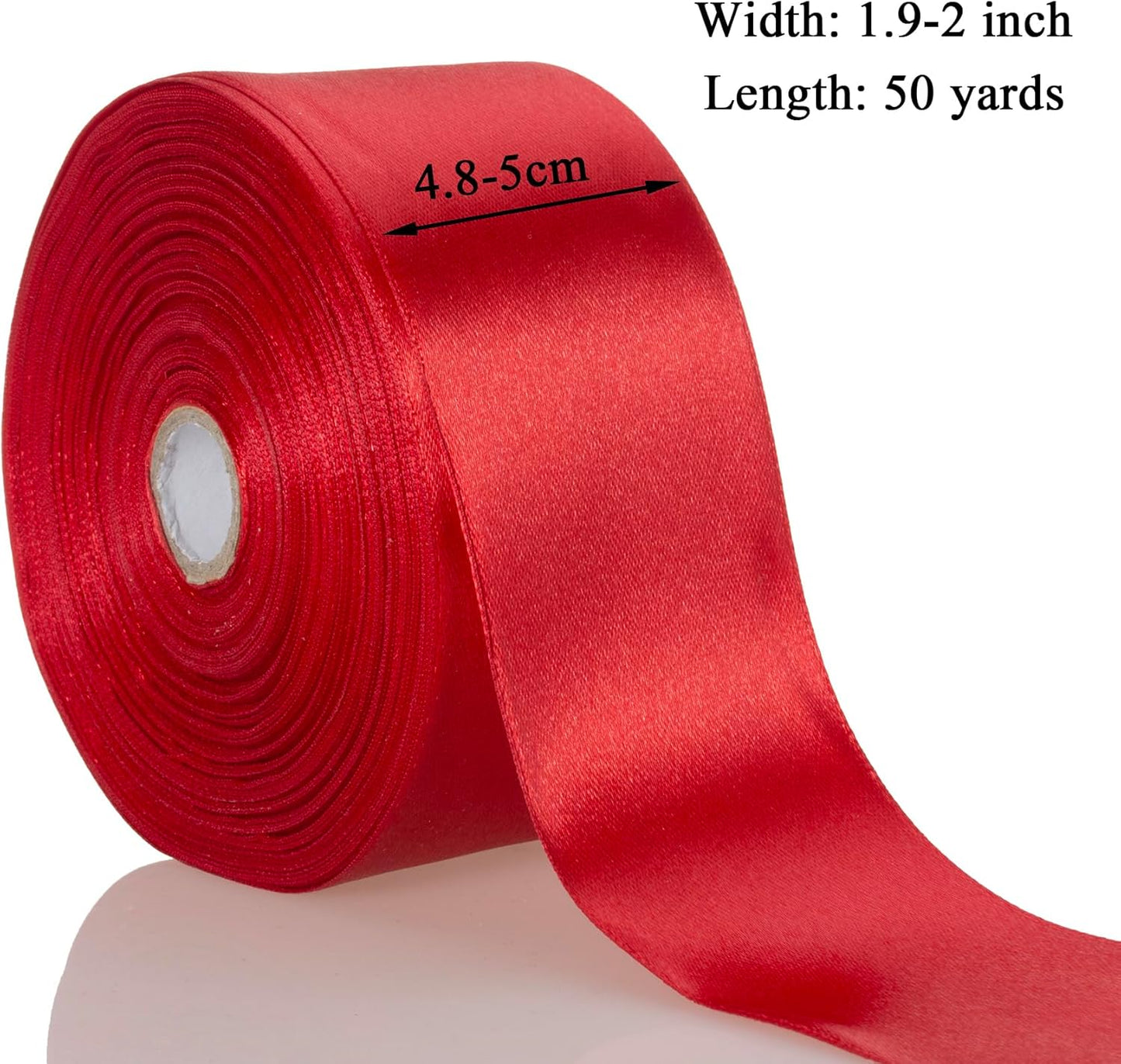 2 Inch Red Solid Satin Ribbon, 50 Yards Craft Fabric Ribbon for Gift Wrapping Floral Bouquets Wedding Party Decoration