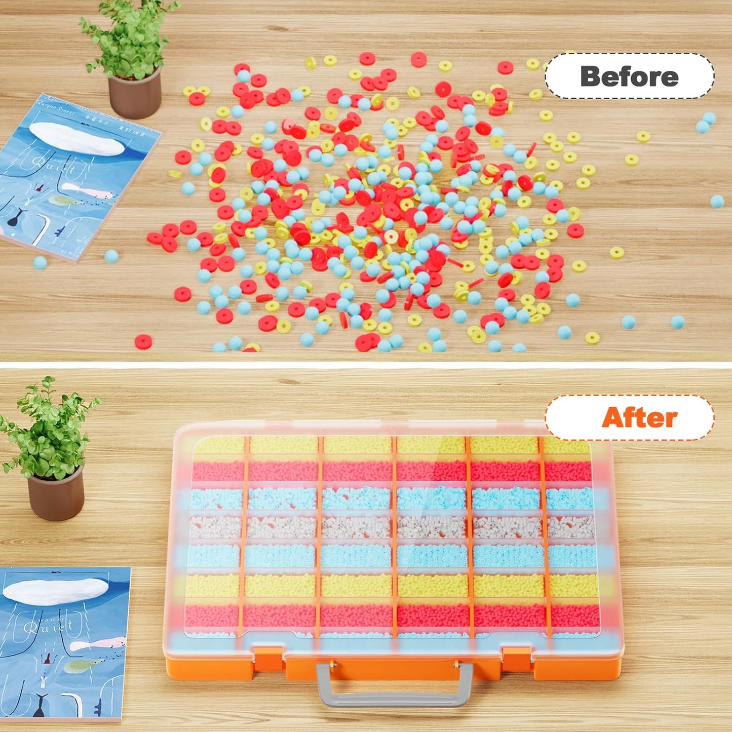 48 Grids Large Plastic Organizer Box with Adjustable Dividers, Beads Storage Containers Compartment Tackle Box Case for Crafts Hobby Small Parts Fishing Seeds Jewelry (Orange)