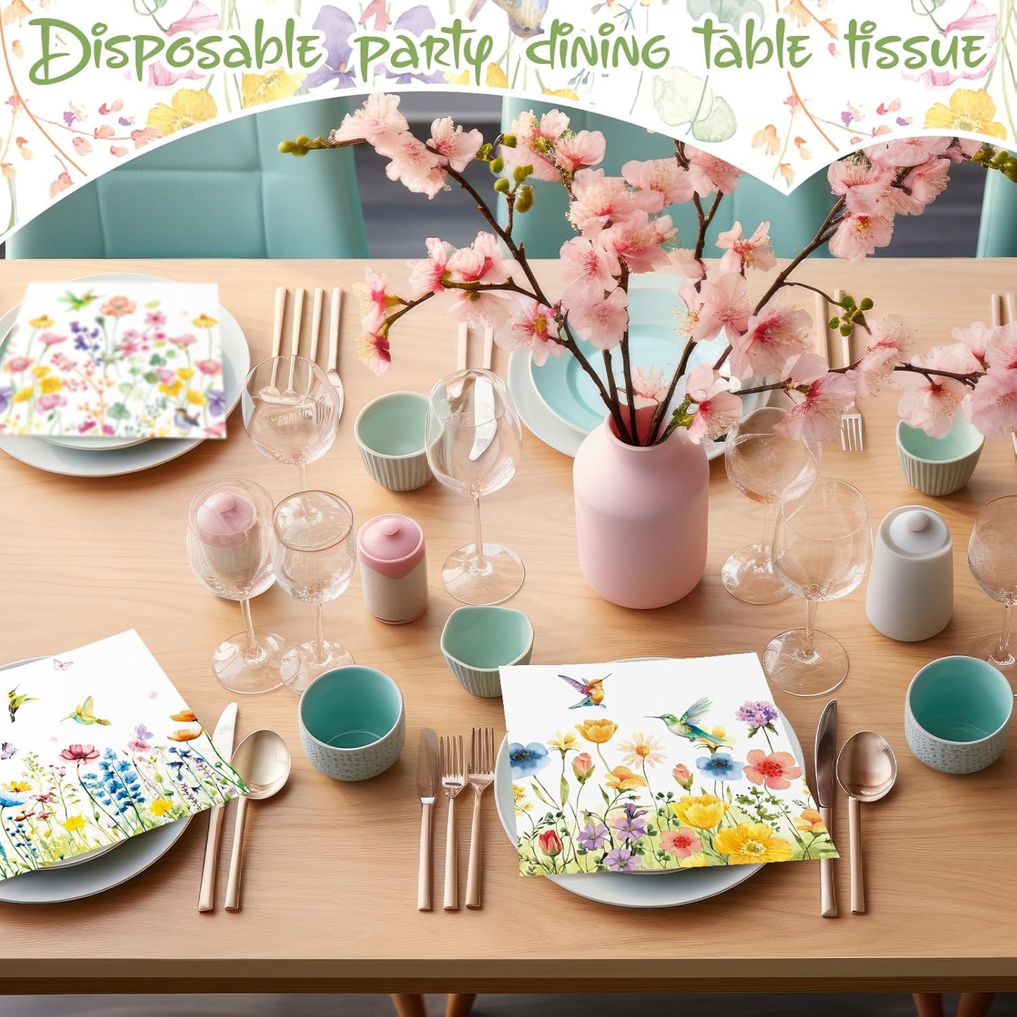 Fulmoon 200 Pieces Christmas Wildflower Cocktail Napkins Decoupage Disposable Fall Floral Dessert Paper Dinner Napkins Decorative Flower Hummingbird Beverage Towel for Xmas Party Favor Supplies