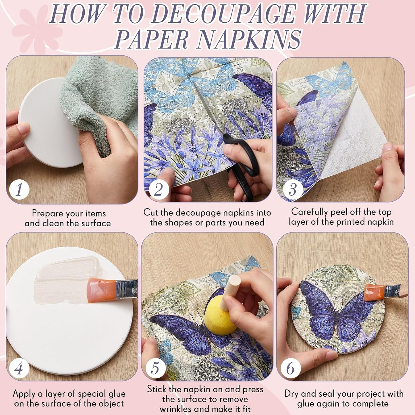 Crtiin 20 Pack Assorted Floral Napkins for Decoupage Toilet Napkins Flower Cocktail Decorative Paper for Birthday Party Beautiful Gorgeous, 20 Styles Each 6.5 inches(Style 7)