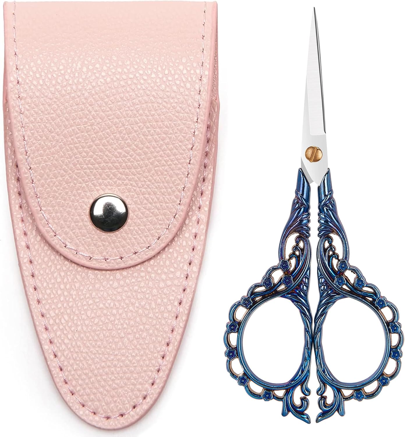 4.7 INCH Small Sewing Scissors,Embroidery Scissors With Cover,Sharp pointed tip,Travel Scissors In A Pouch,Mini Stainless Steel Crochet Scissors for Craft Art Work Color BLUE