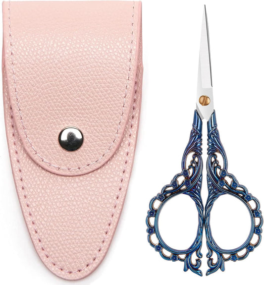 4.7 INCH Small Sewing Scissors,Embroidery Scissors With Cover,Sharp pointed tip,Travel Scissors In A Pouch,Mini Stainless Steel Crochet Scissors for Craft Art Work Color BLUE