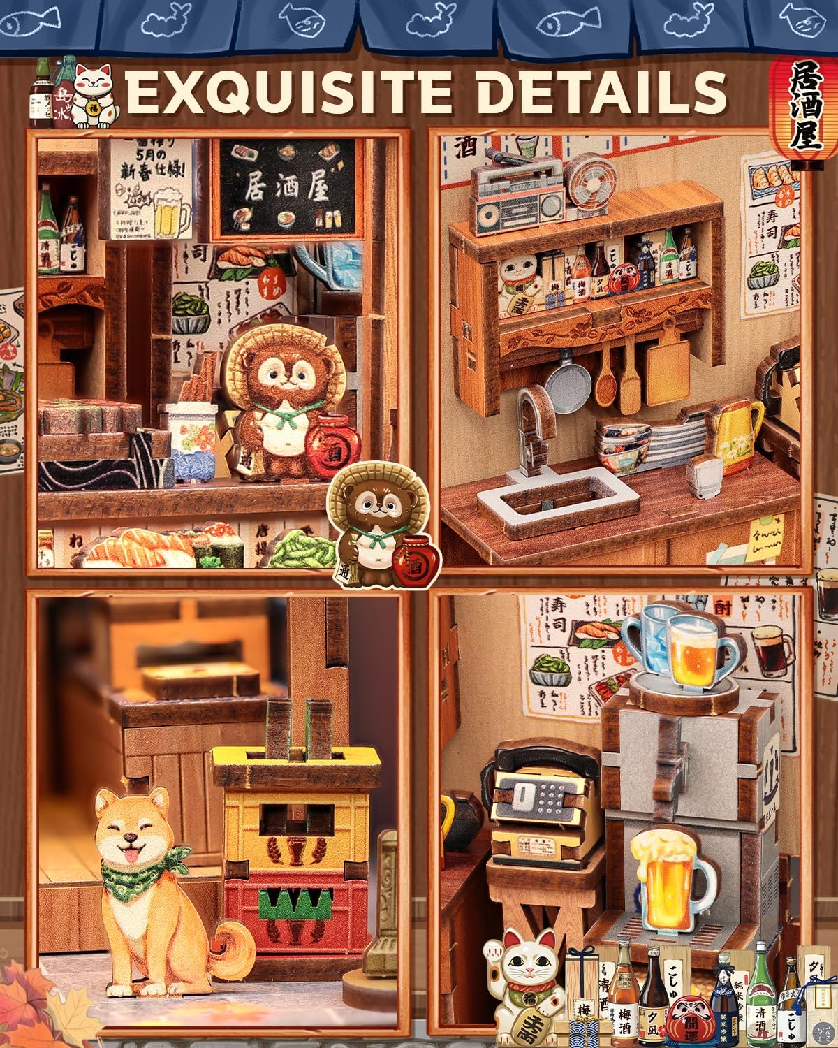 CUTEBEE Book Nook Kit - DIY Miniature House Japanese Izakaya, Dollhouse Kit for Adults and Teens, Booknook Tiny House Bookshelf Decor 3D Wooden Puzzle, Gifts for Family, Friends (Japanese Izakaya)
