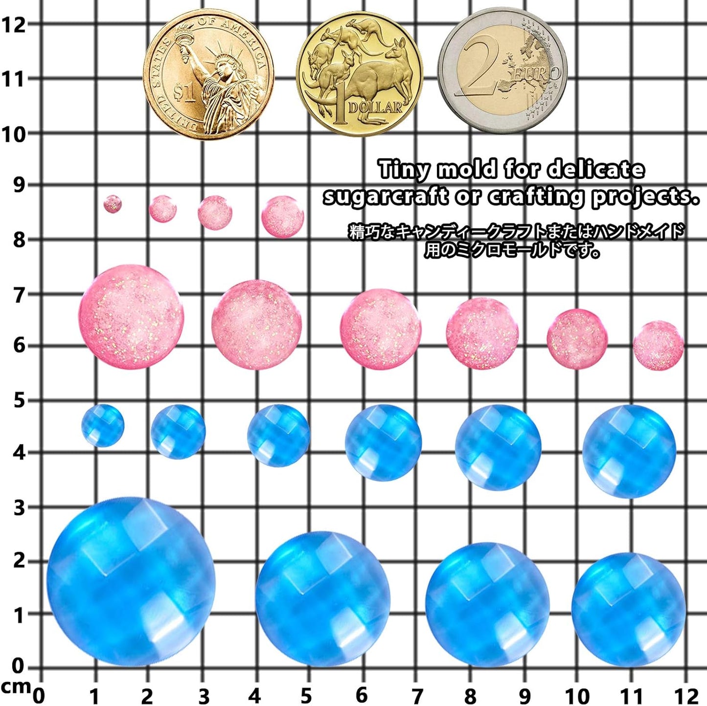 Mini Dome Cabochon Gemstone Pastry Silicone Mold for Cake Decoration, Cupcake Topper, Polymer Clay, Crafting, Resin Epoxy, Jewelry Making 2 Bundle Circle and Faceted, 20-Cavity