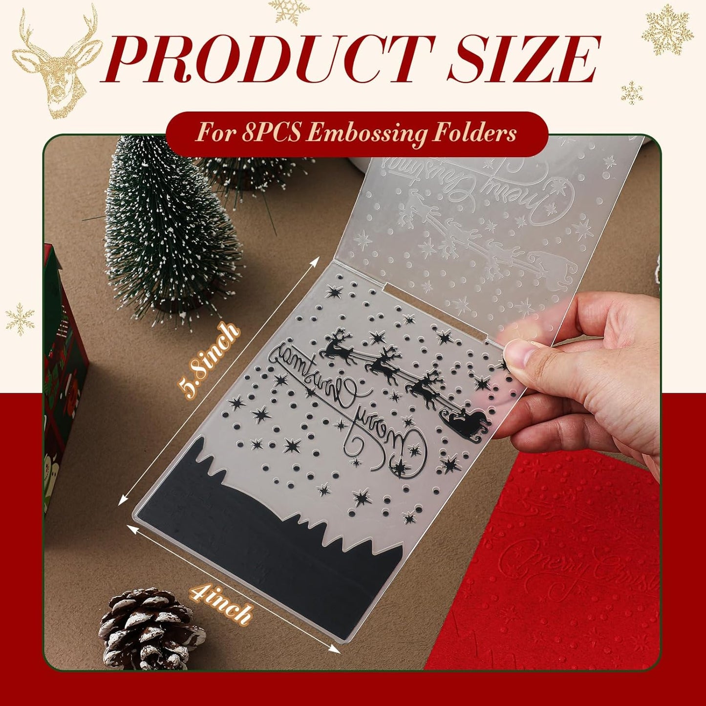 Geiserailie 8 Pcs Embossing Folders Embossing Machine Template Paper Card Folders for Christmas Card Making DIY Flower Scrapbook Photo Album Craft Decoration 5.9 x 4.1 Inch (Christmas Style)