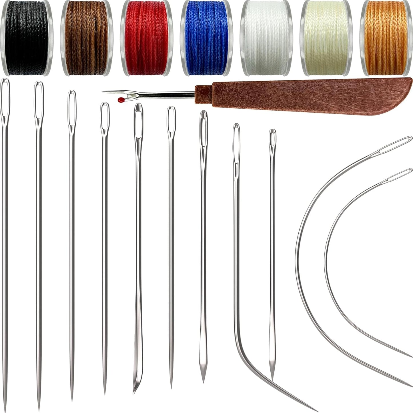 VONEEDL Heavy Duty Sewing Needles (11 PCS) & Waxed Thread (7 Colors) - Upholstery Repair Kit for Leather, Canvas, Quilting & More