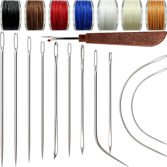 VONEEDL Heavy Duty Sewing Needles (11 PCS) & Waxed Thread (7 Colors) - Upholstery Repair Kit for Leather, Canvas, Quilting & More