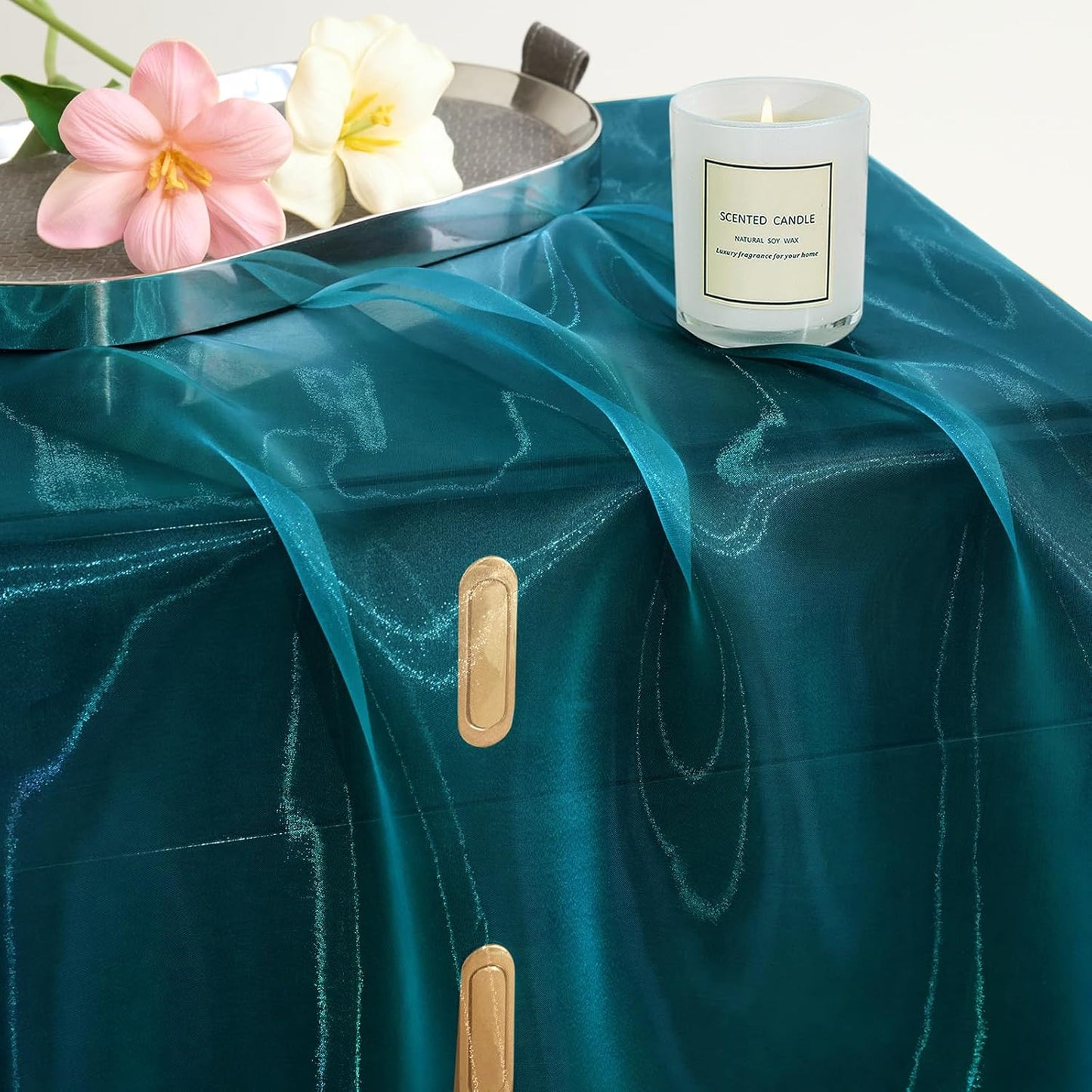 P Pothuiny Sheer Organza Fabric by The Yard, 10 Yards x 60 Inch Wide Bridal Teal Organza Tulle Fabric Roll Shiny Gauze Fashion Dress Sewing Craft for Wedding Party Decorations Backdrop