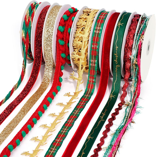 LaRibbons Christmas Ribbons for Crafts 10 Rolls Assorted Ribbon for Gift Wrapping, Hair Bows, DIY Crafts, Home Decor 47 Yards