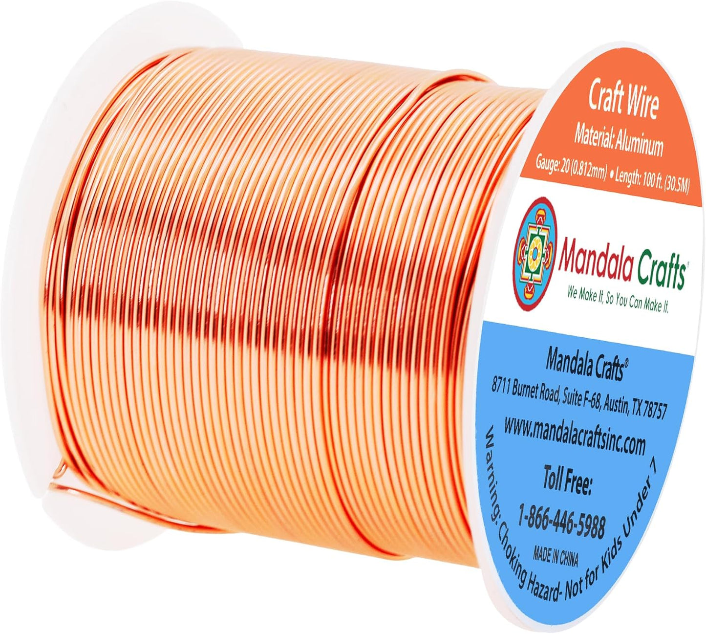 Mandala Crafts 20 Gauge Anodized Aluminum Craft Wire for Jewelry Making - 100 FT Colored Flexible Copper Tone Wire - Bendable for Bonsai Armature Crafting Sculpting