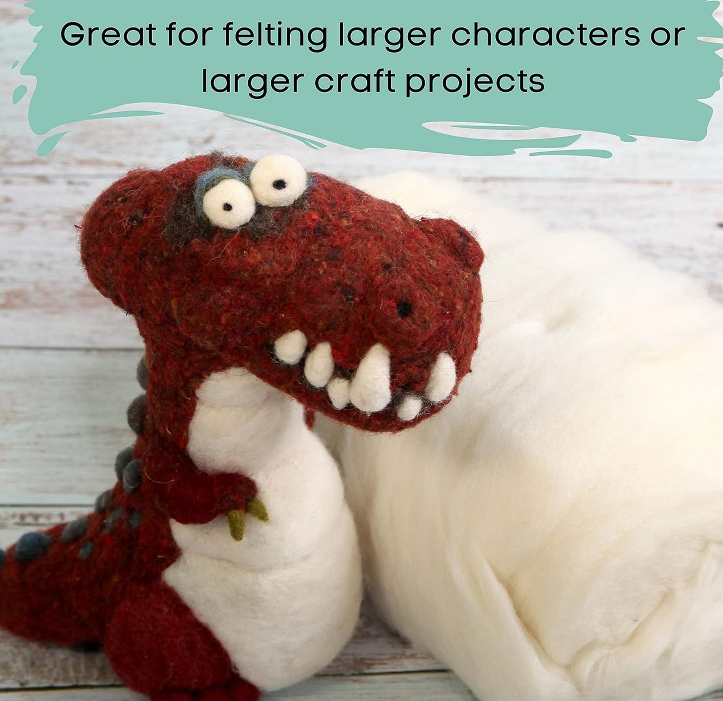 Woolbuddy Needle Felting Wool, Carded Core Wool, White Roving for Wet Painting, DIY Dryer Balls, Felting Pads, Supplies, and Bulk Chunky Yarn (15.7oz)