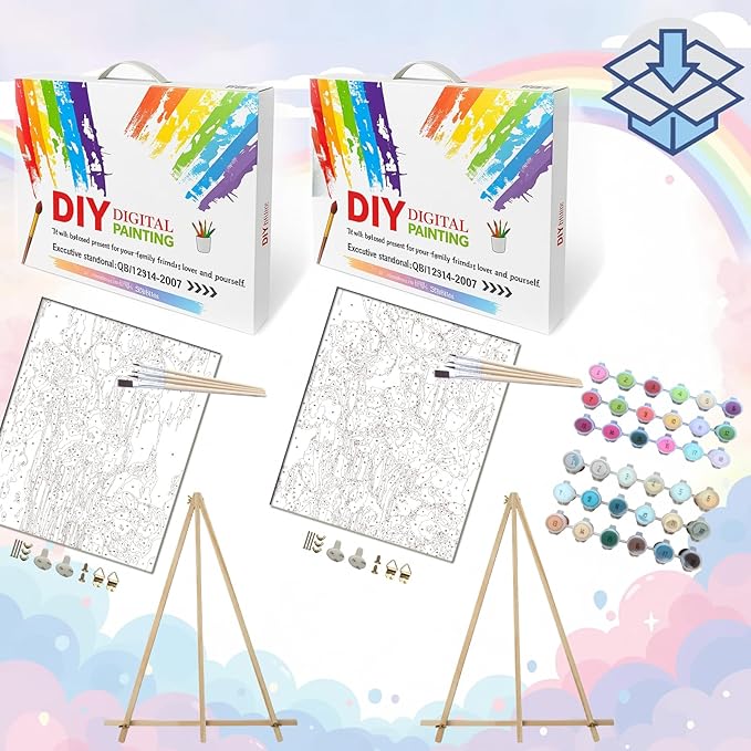 BAISITE Paint by Numbers Kit for Adults Beginners,12" Wx16 L 2 Pack Canvas for Painting Kits for Adults in Colorful Box 6566 Already Framed