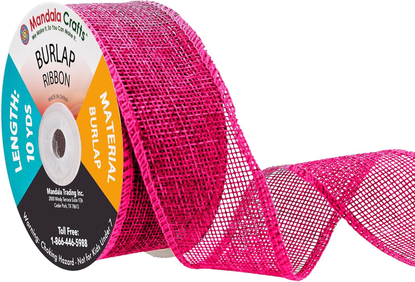 Mandala Crafts Hot Pink Burlap Ribbon 1.5 Inches Wide Jute Ribbons for Crafts - 20 Yds Roll Rustic Burlap Wrap Trim Ribbons for Wreaths Bows Wedding Party Decoration